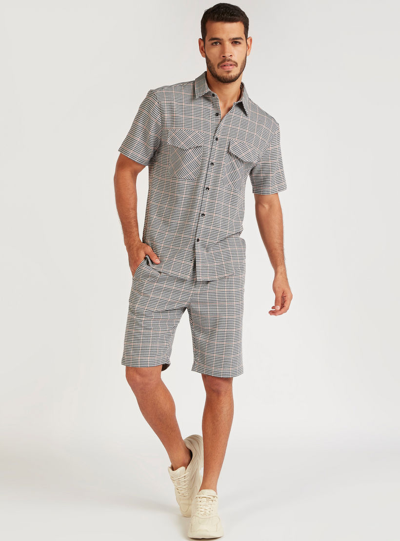 Iconic Checked Slim Fit Shirt with Short Sleeves and Flap Pockets-men-clothing-shirts-image-3