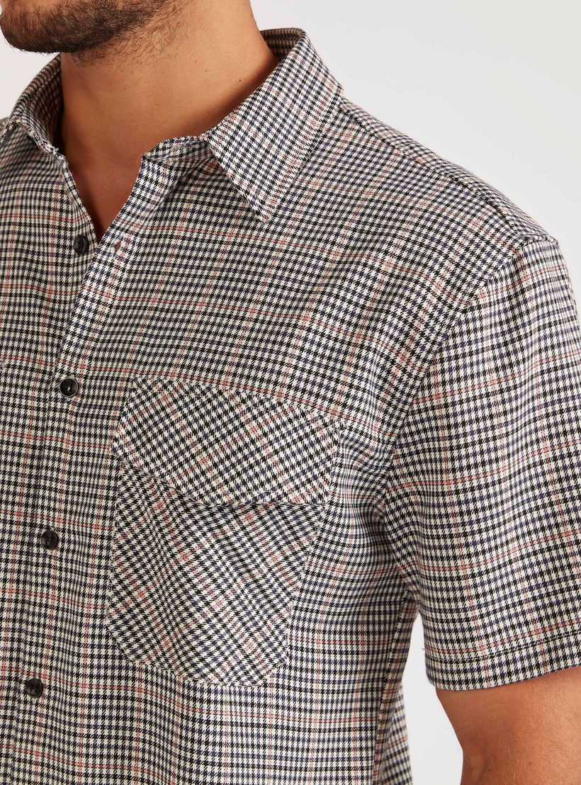 Iconic Checked Slim Fit Shirt with Short Sleeves and Flap Pockets-men-clothing-shirts-image-4