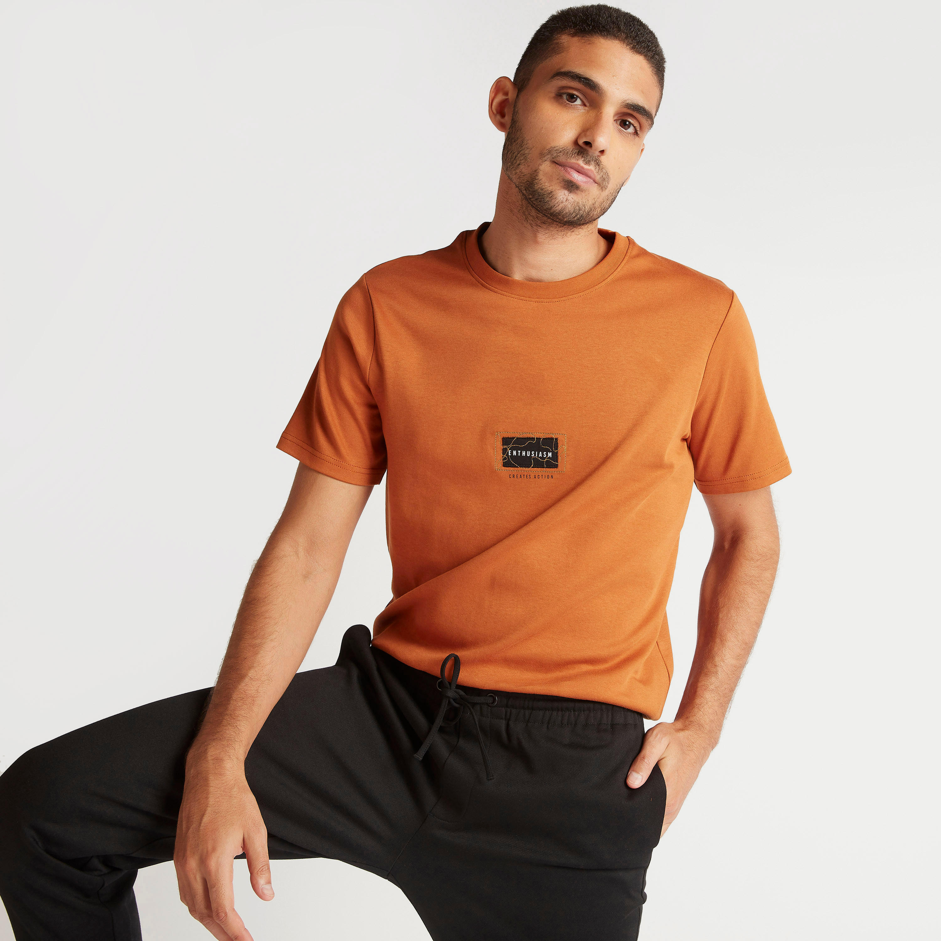 Printed Slim Fit T-shirt with Crew Neck and Short Sleeves-men-clothing-tshirtsandpolos-tshirts-image-1