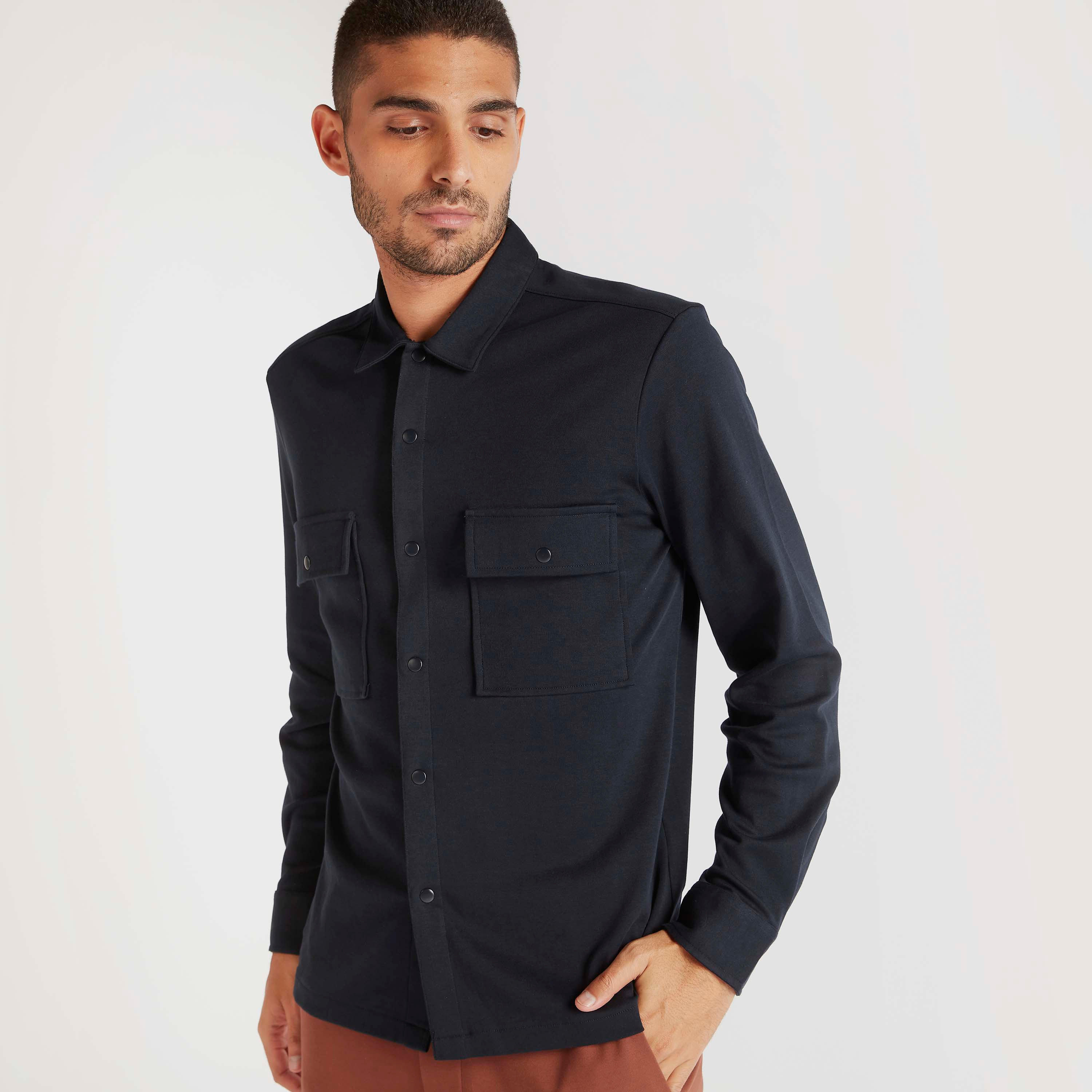 Iconic Solid Shacket with Long Sleeves and Flap Pockets-men-clothing-shirts-image-1