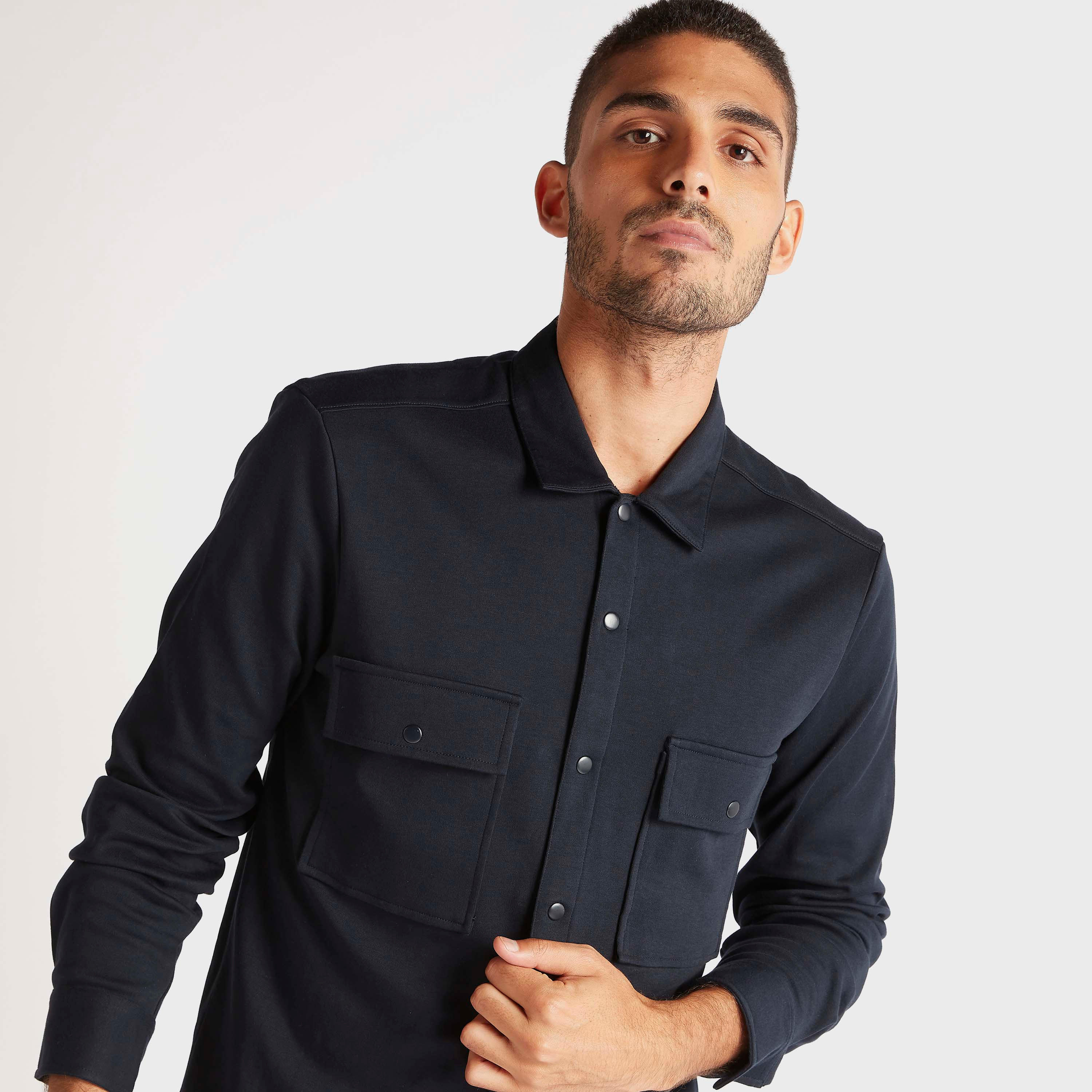 Iconic Solid Shacket with Long Sleeves and Flap Pockets-men-clothing-shirts-image-3