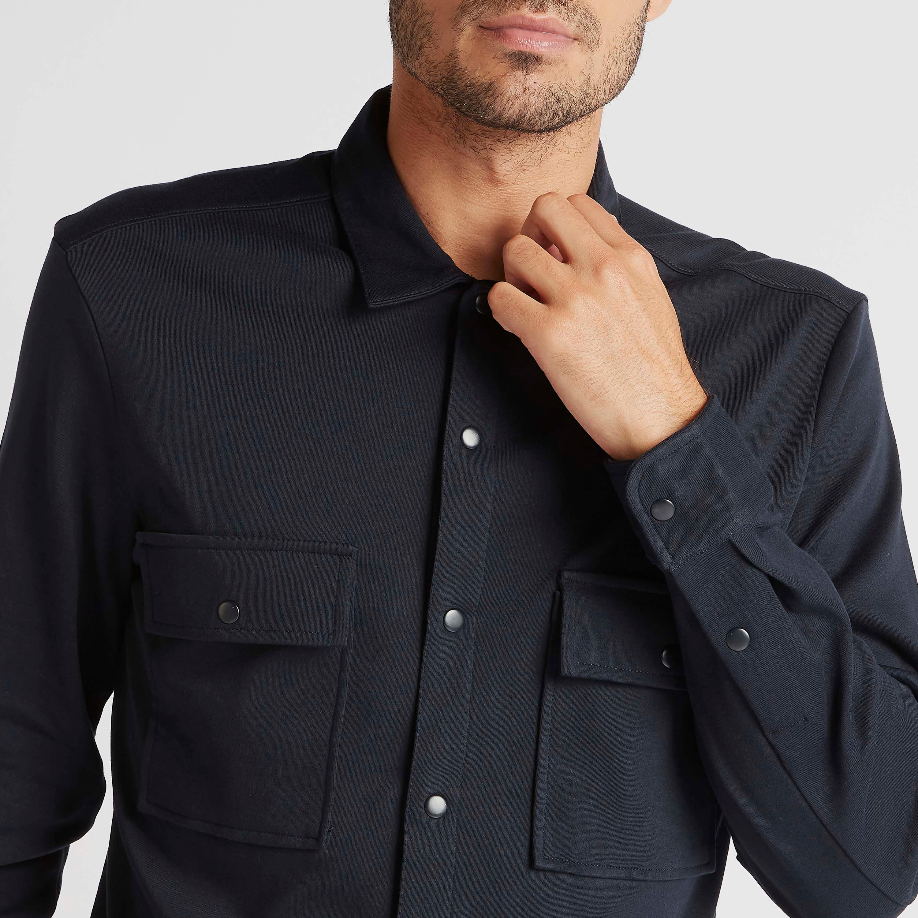 Iconic Solid Shacket with Long Sleeves and Flap Pockets-men-clothing-shirts-image-5