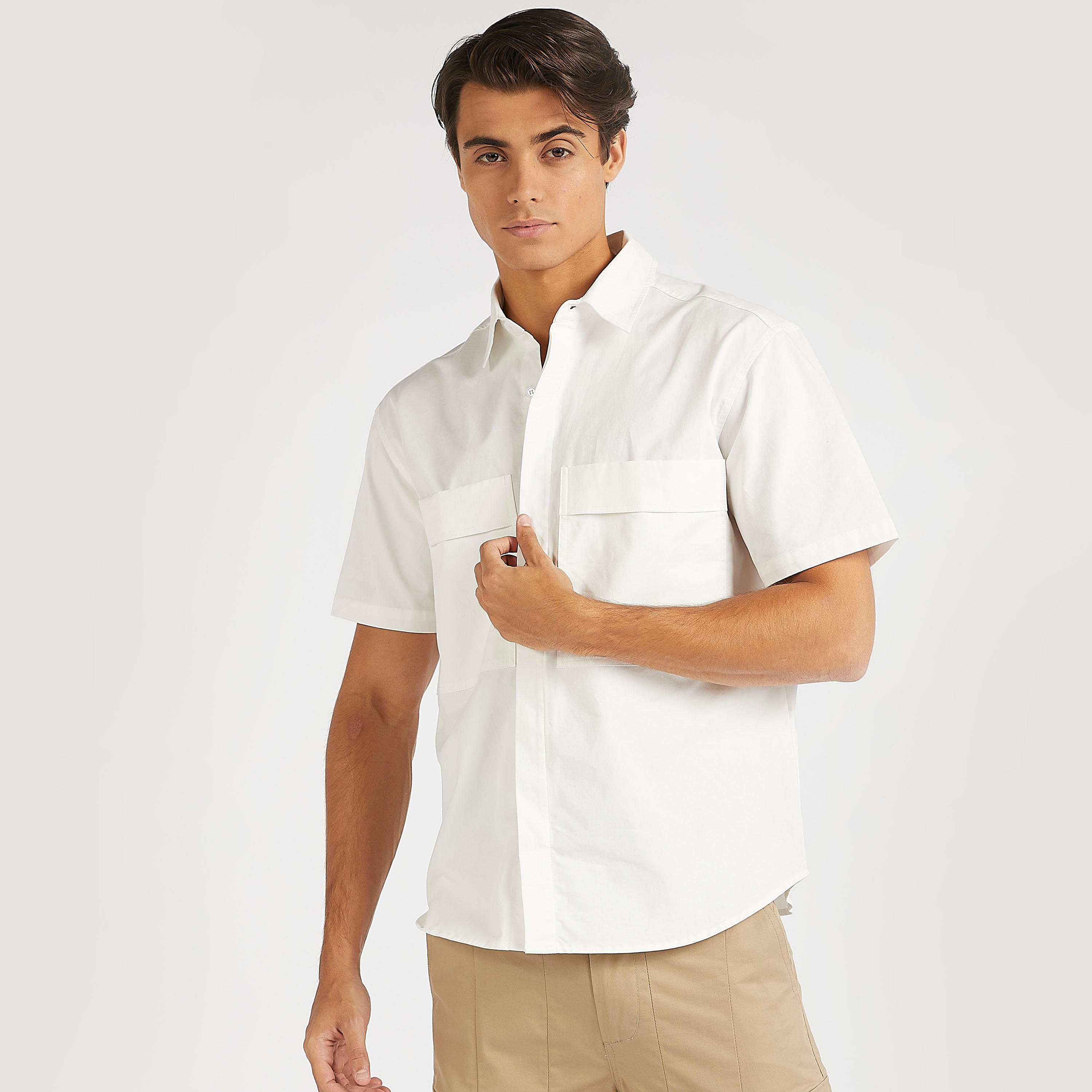 Iconic Solid Shirt with Chest Pockets and Short Sleeves-men-clothing-shirts-image-1