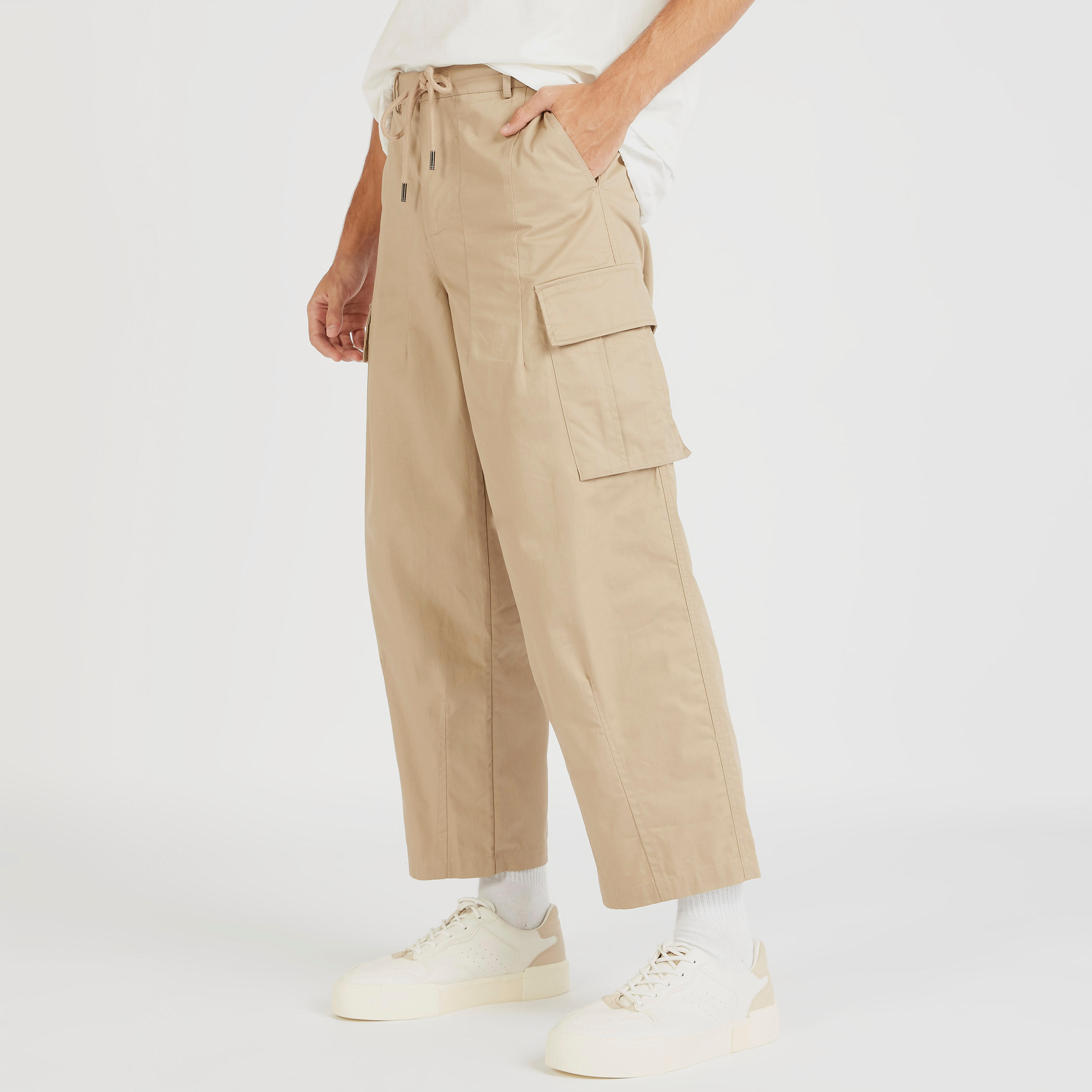 Iconic Solid Mid-Rise Cargo Pants with Drawstring Closure-men-clothing-bottoms-trousersandchinos-trousers-image-1