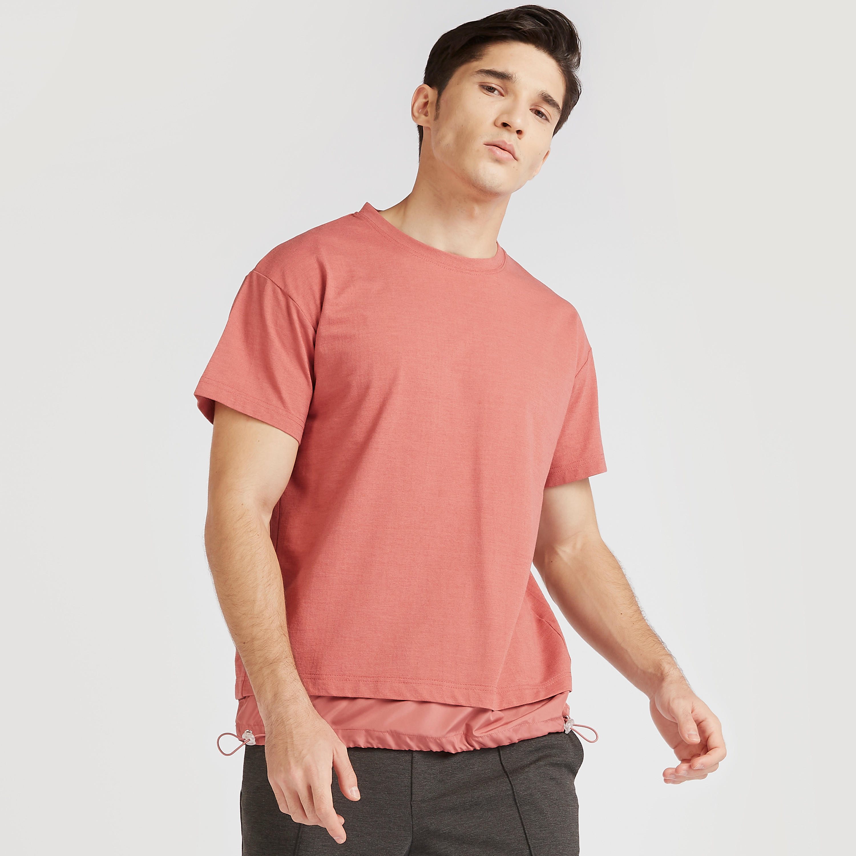Iconic Solid Crew Neck T-shirt with Drawstring Toggle Hem-men-clothing-tshirtsandpolos-tshirts-image-1
