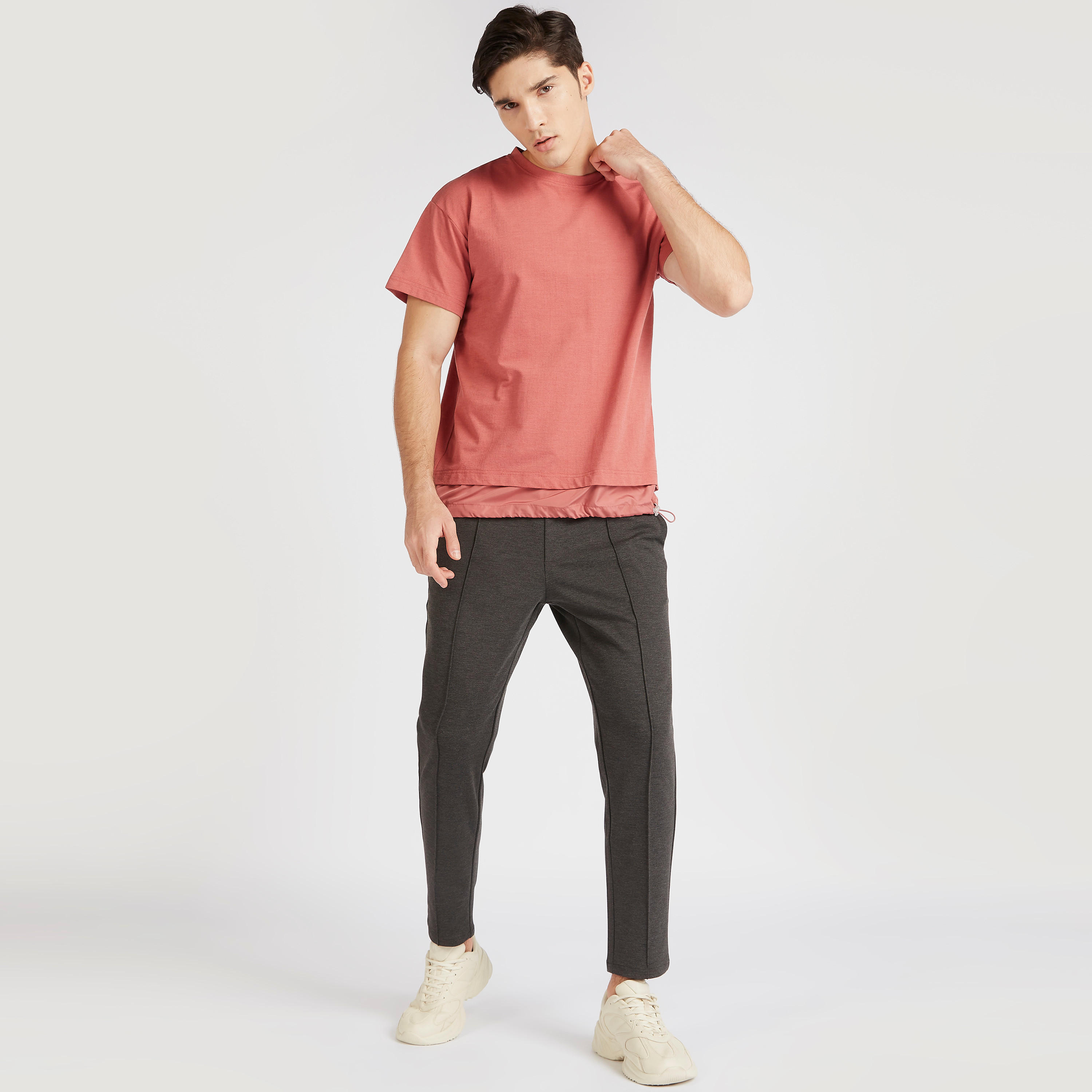 Iconic Solid Crew Neck T-shirt with Drawstring Toggle Hem-men-clothing-tshirtsandpolos-tshirts-image-2
