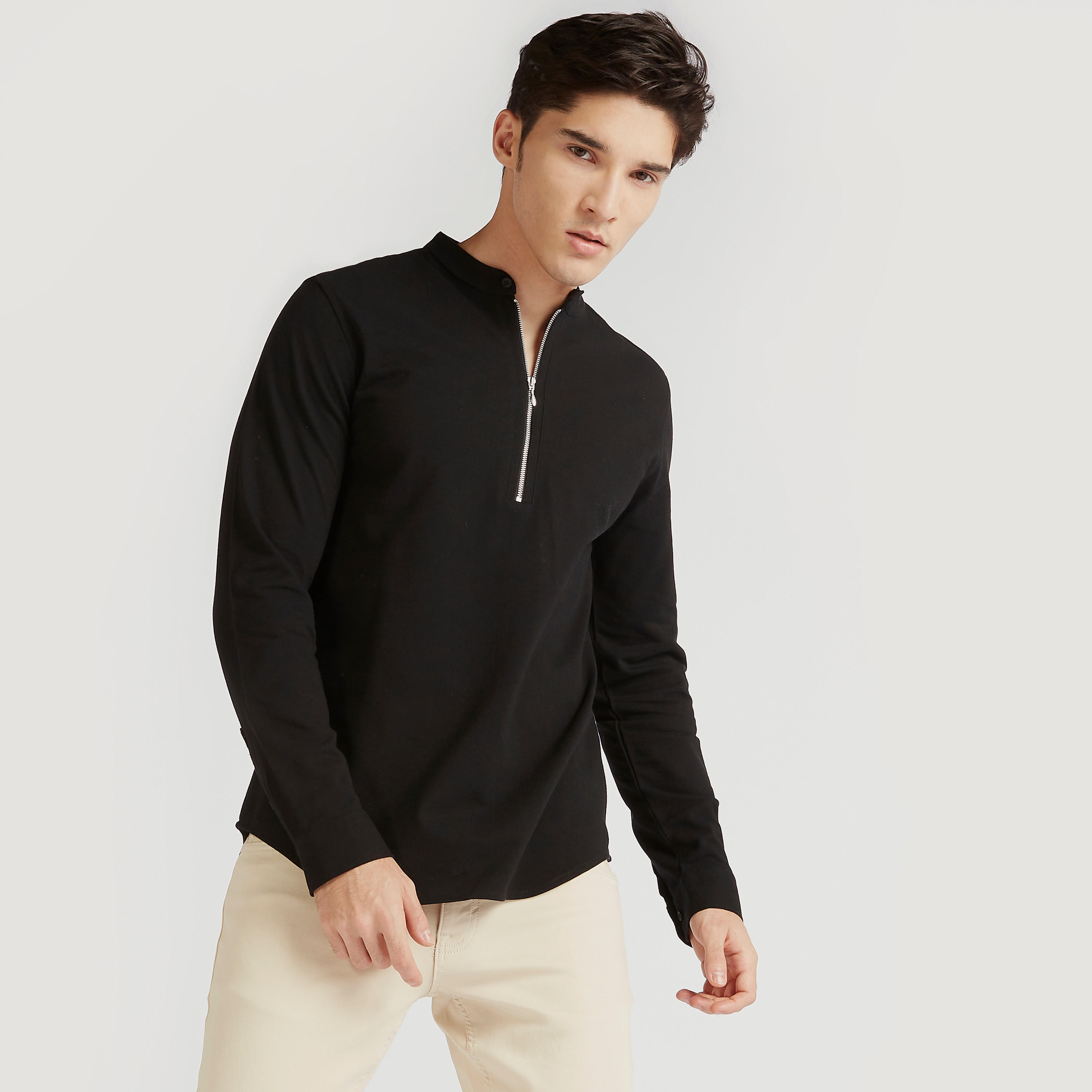 قميص بقصّة سليم وسحاب إغلاق وياقة ماندرين من آيكونيك-men-clothing-shirts-image-10