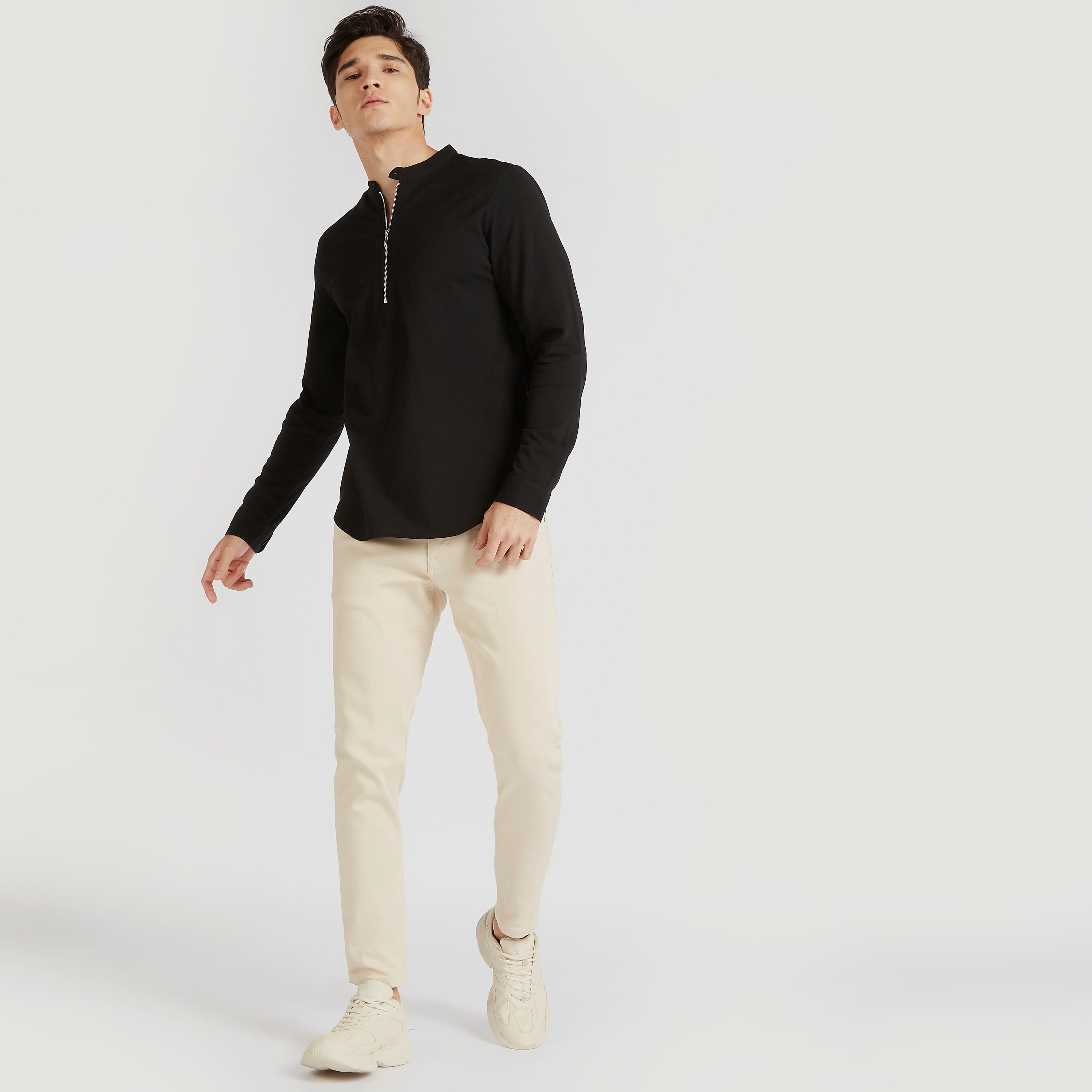قميص بقصّة سليم وسحاب إغلاق وياقة ماندرين من آيكونيك-men-clothing-shirts-image-11