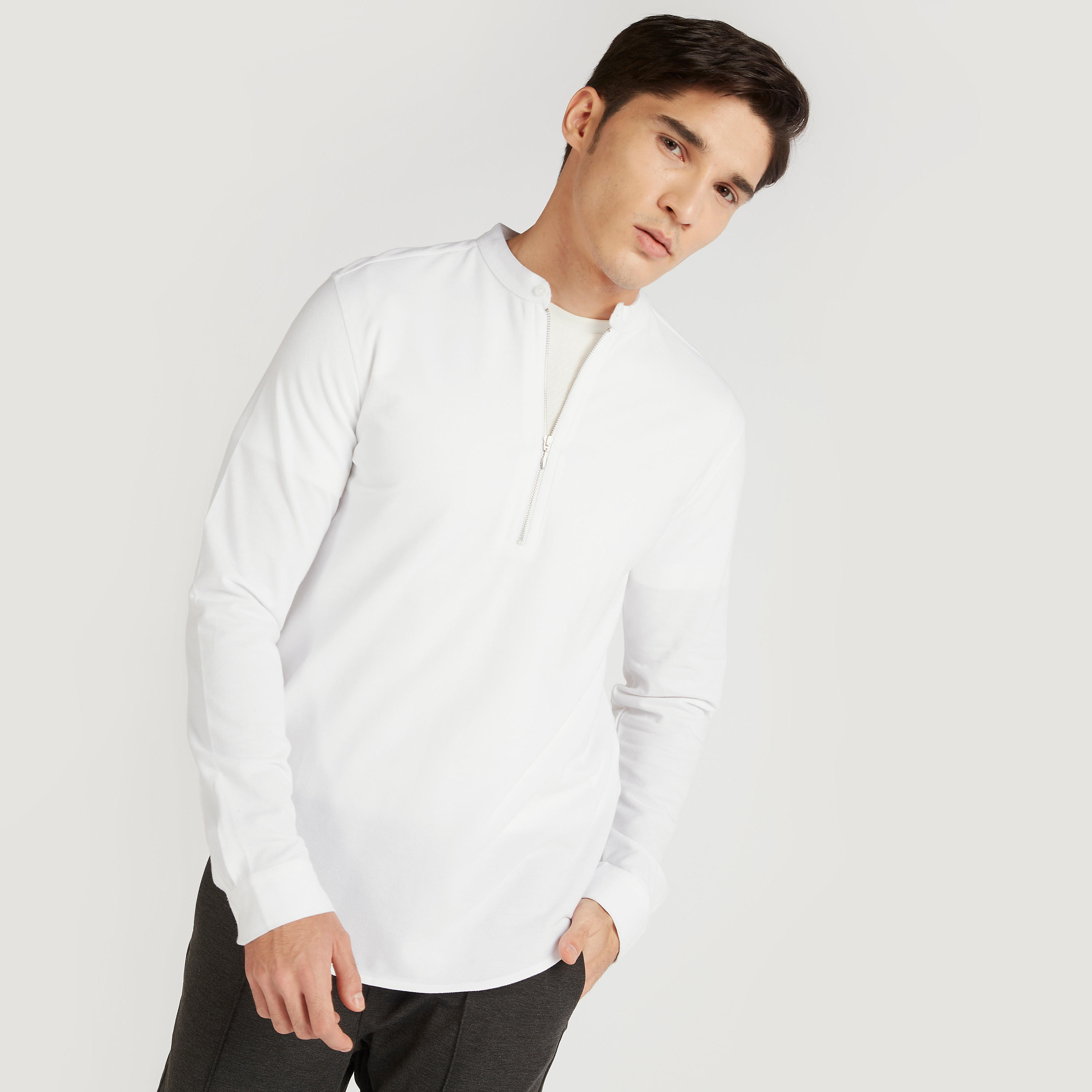 قميص بقصّة سليم وسحاب إغلاق وياقة ماندرين من آيكونيك-men-clothing-shirts-image-1