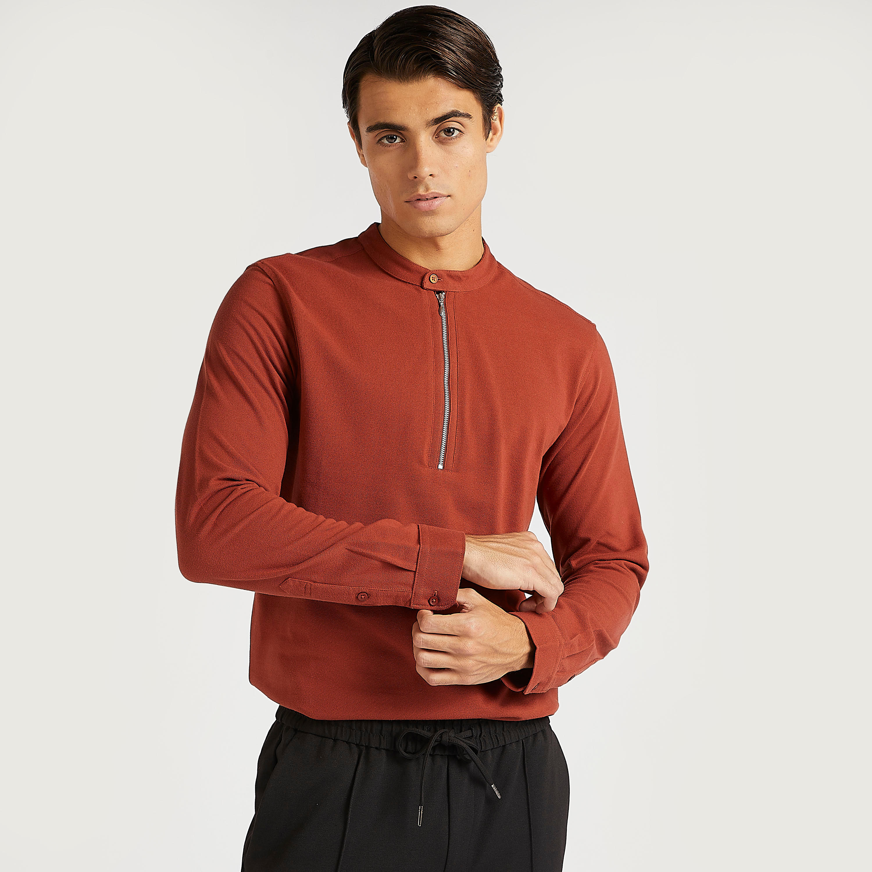 قميص بقصّة سليم وسحاب إغلاق وياقة ماندرين من آيكونيك-men-clothing-shirts-image-6