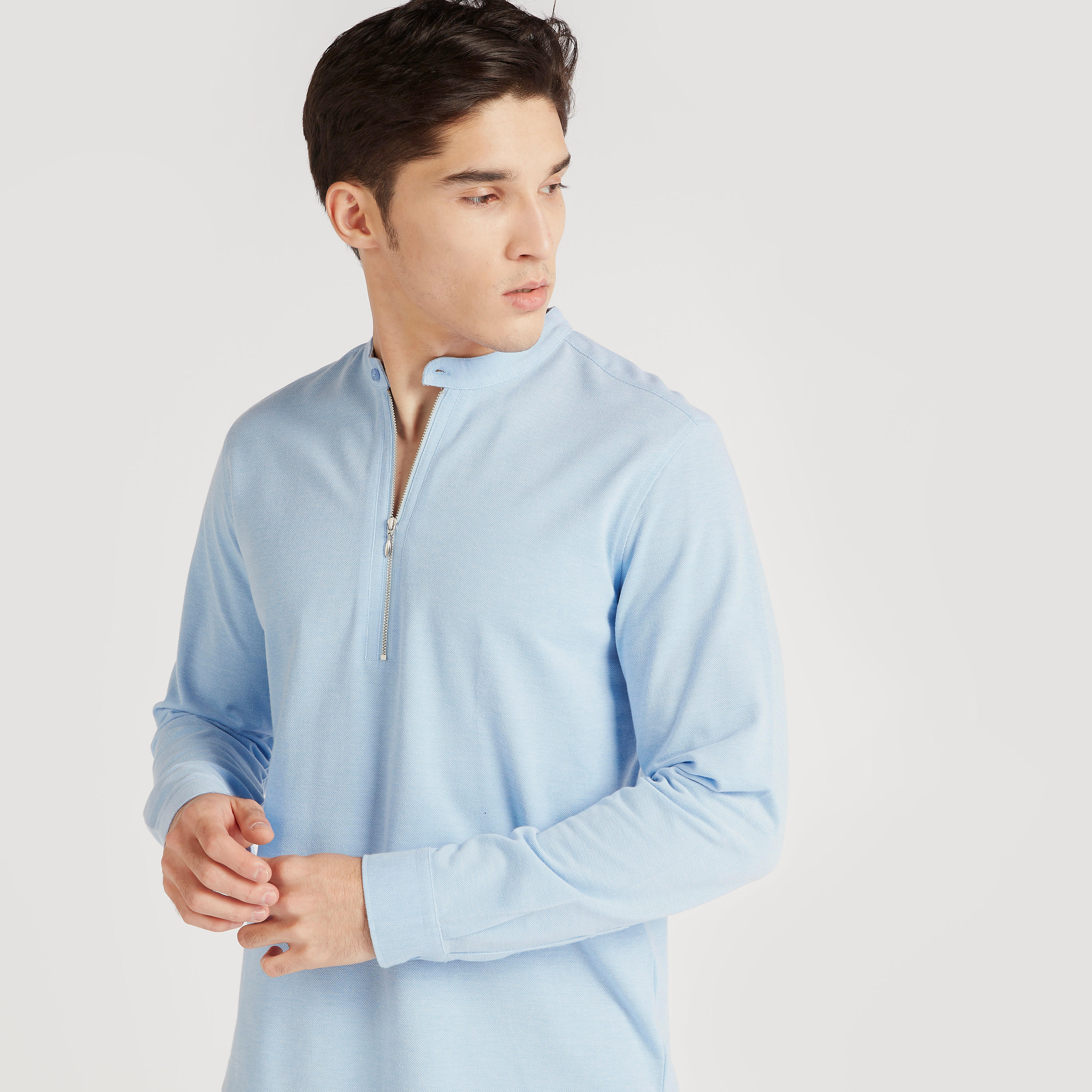قميص بقصّة سليم وسحاب إغلاق وياقة ماندرين من آيكونيك-men-clothing-shirts-image-20