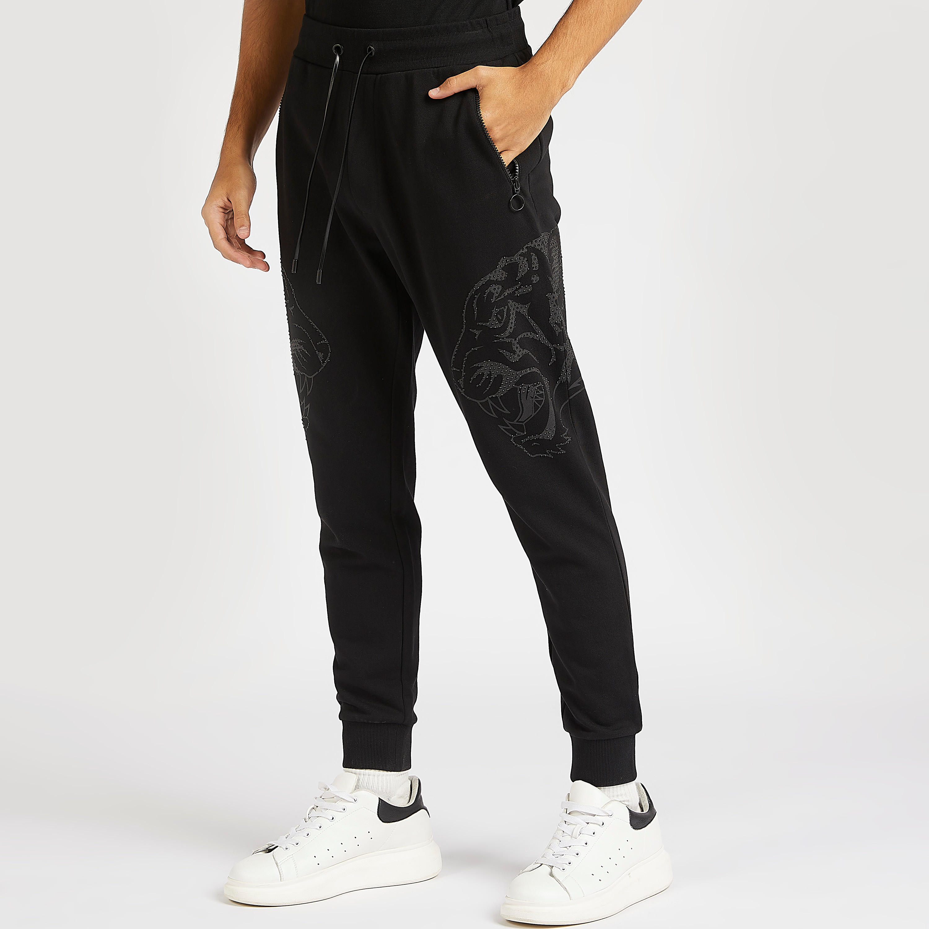 بنطلون رياضي بخصر مرن وجيوب بسحّاب من آيكونيك-men-clothing-bottoms-joggers-image-1