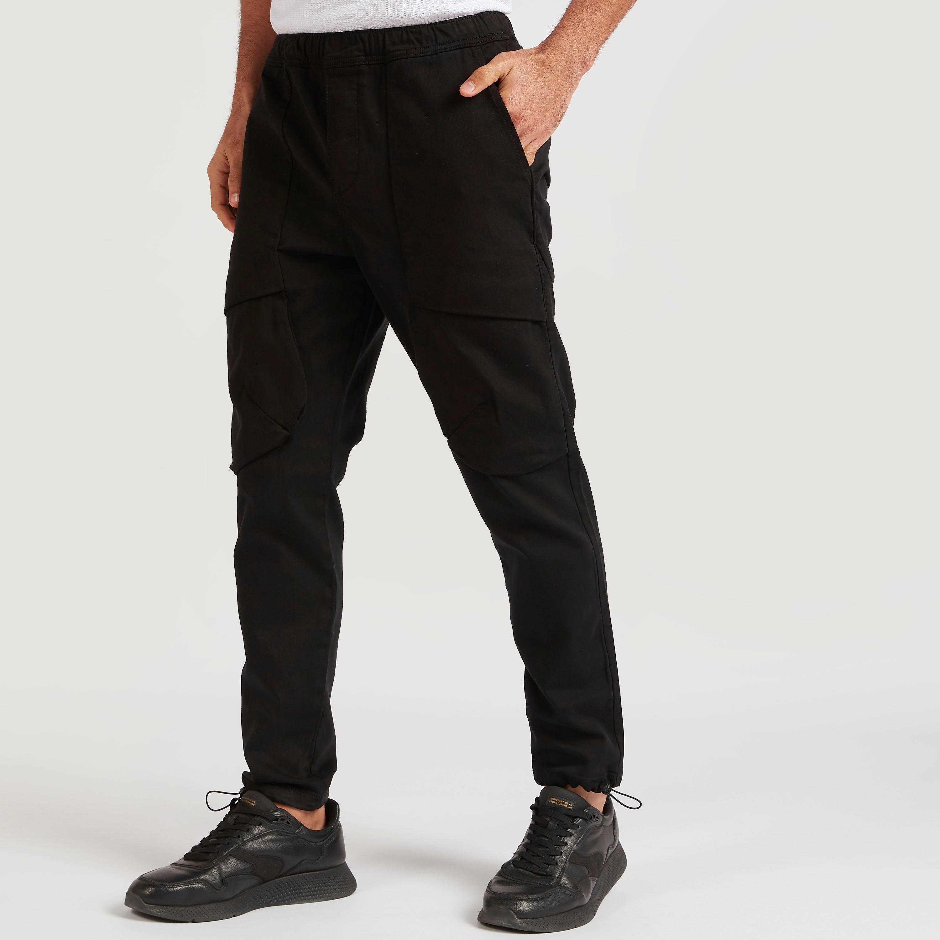 Solid Slim Fit Trousers with Elasticated Waistband-men-clothing-bottoms-trousersandchinos-trousers-image-1