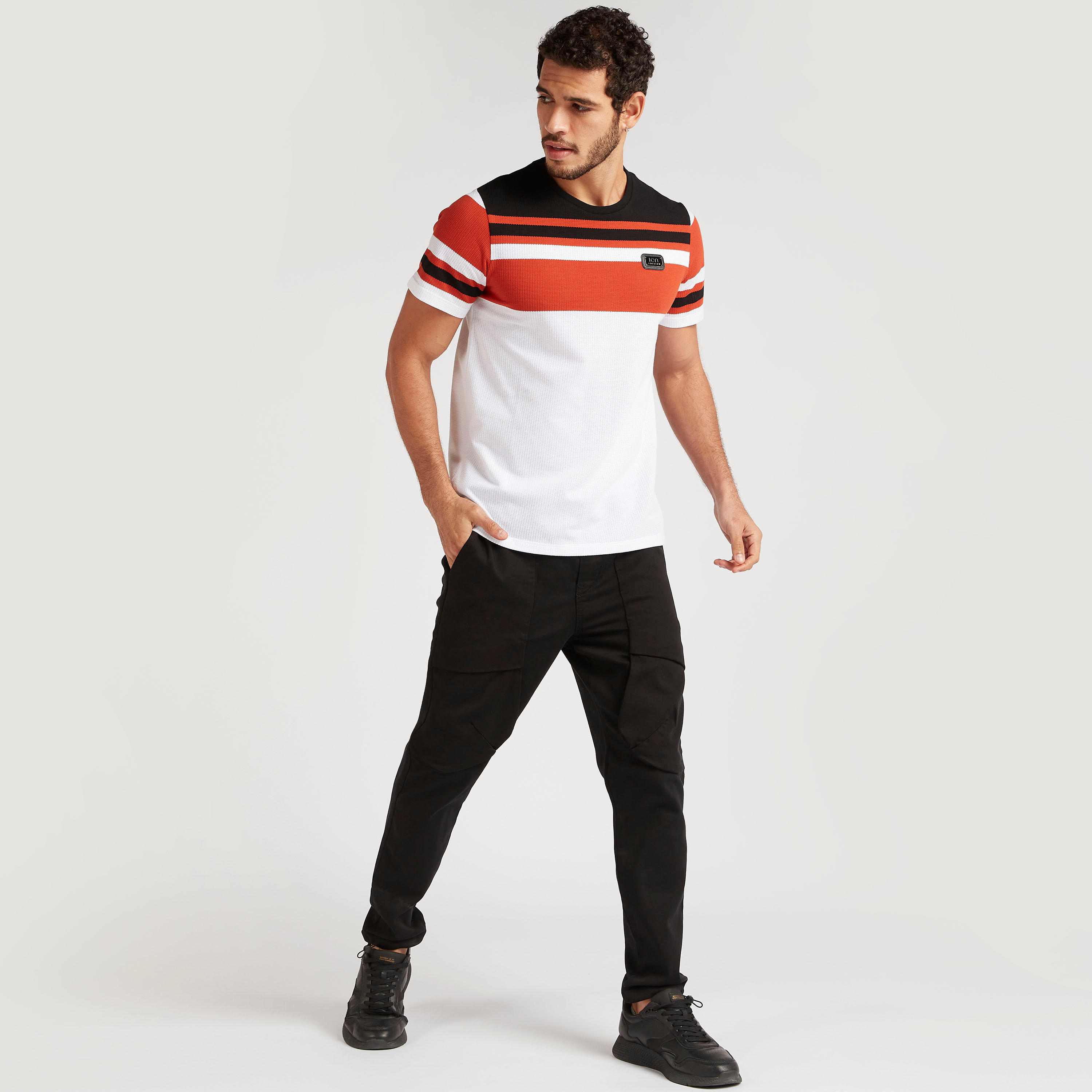 Solid Slim Fit Trousers with Elasticated Waistband-men-clothing-bottoms-trousersandchinos-trousers-image-2