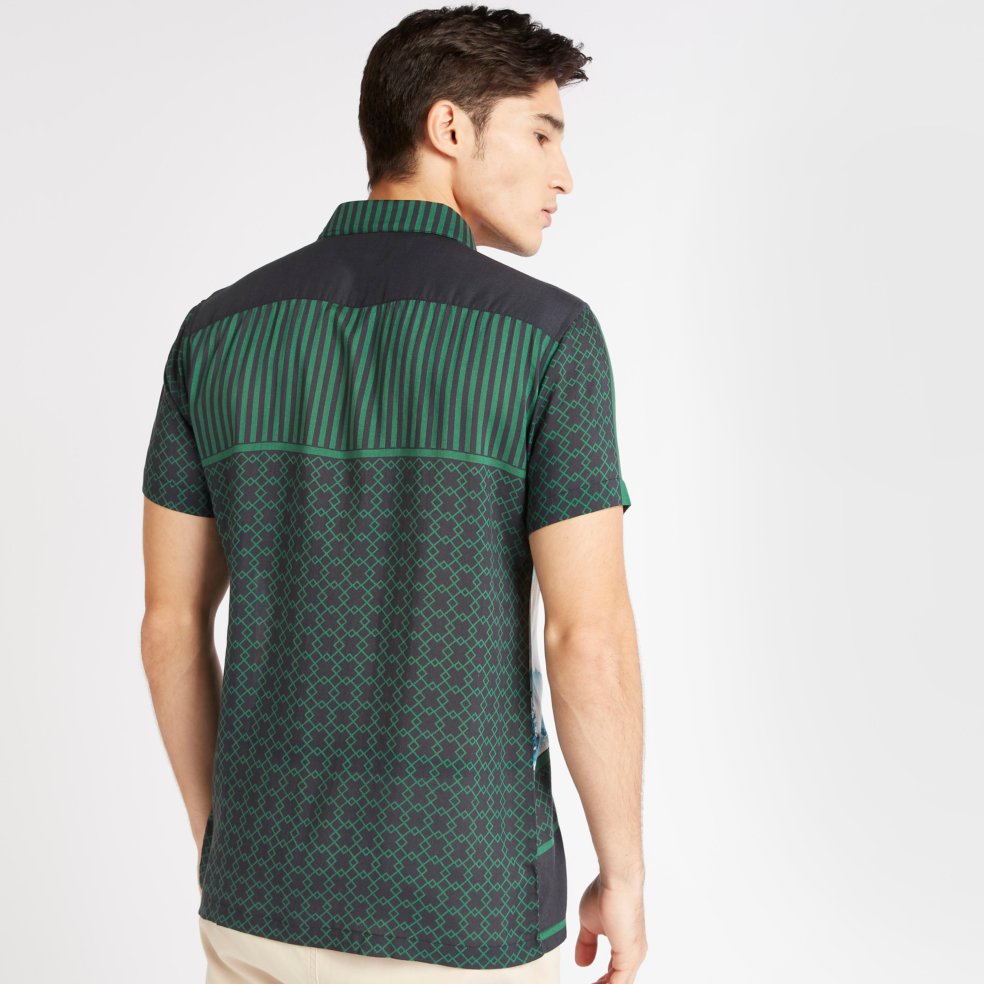 Iconic Print Collared Shirt with Short Sleeves-men-clothing-shirts-image-4
