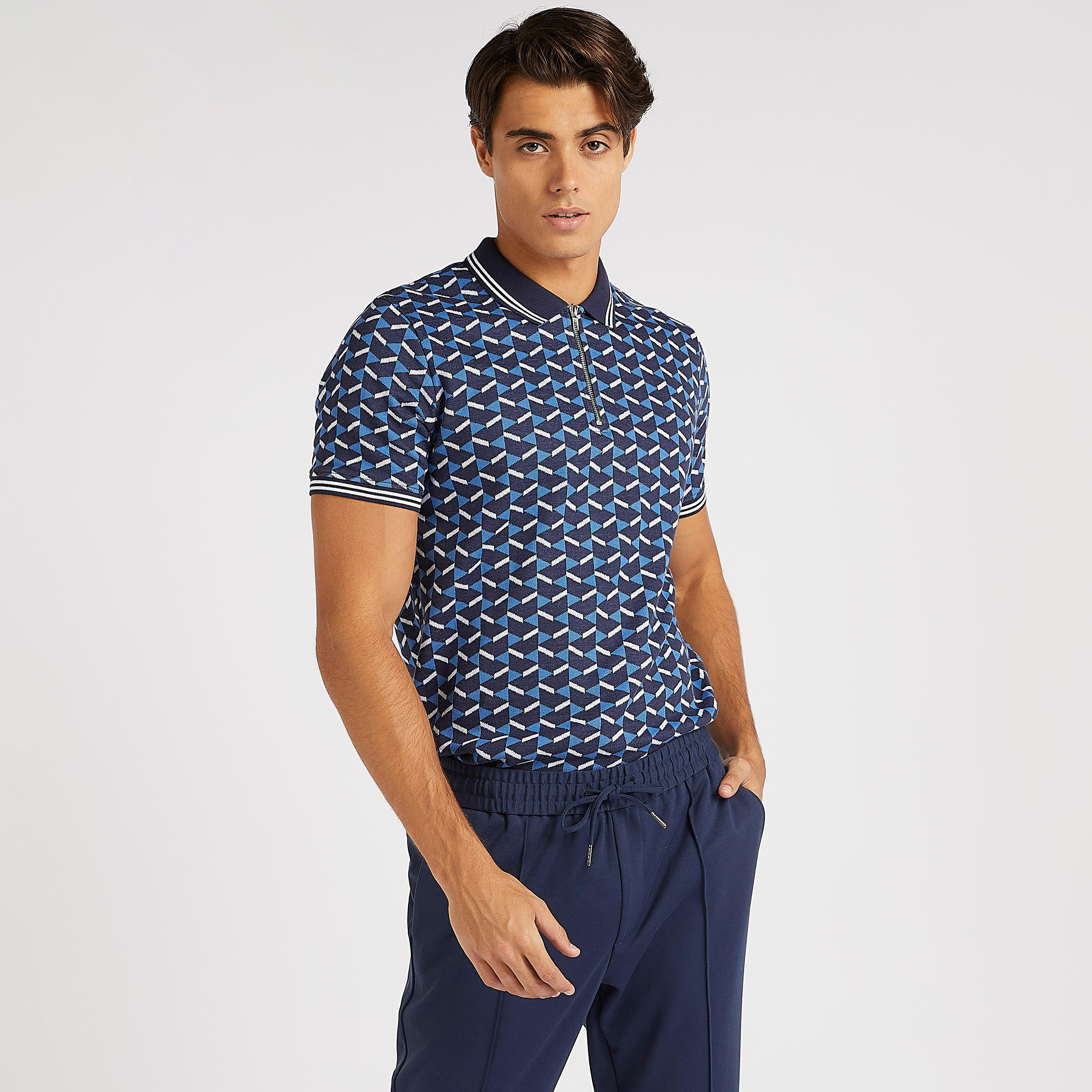 Iconic Textured Polo T-shirt with Zipper Placket-men-clothing-tshirtsandpolos-polos-image-2