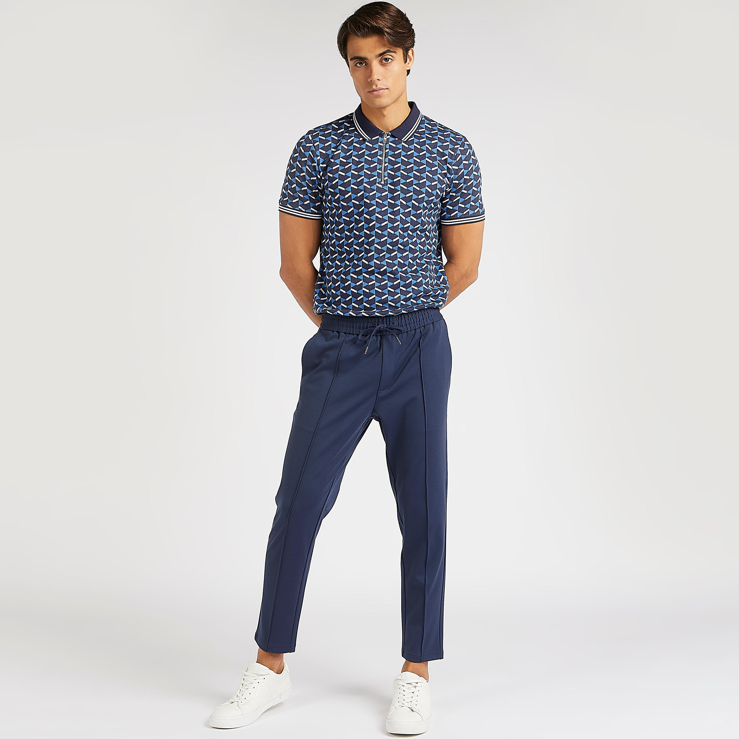 Iconic Textured Polo T-shirt with Zipper Placket-men-clothing-tshirtsandpolos-polos-image-3