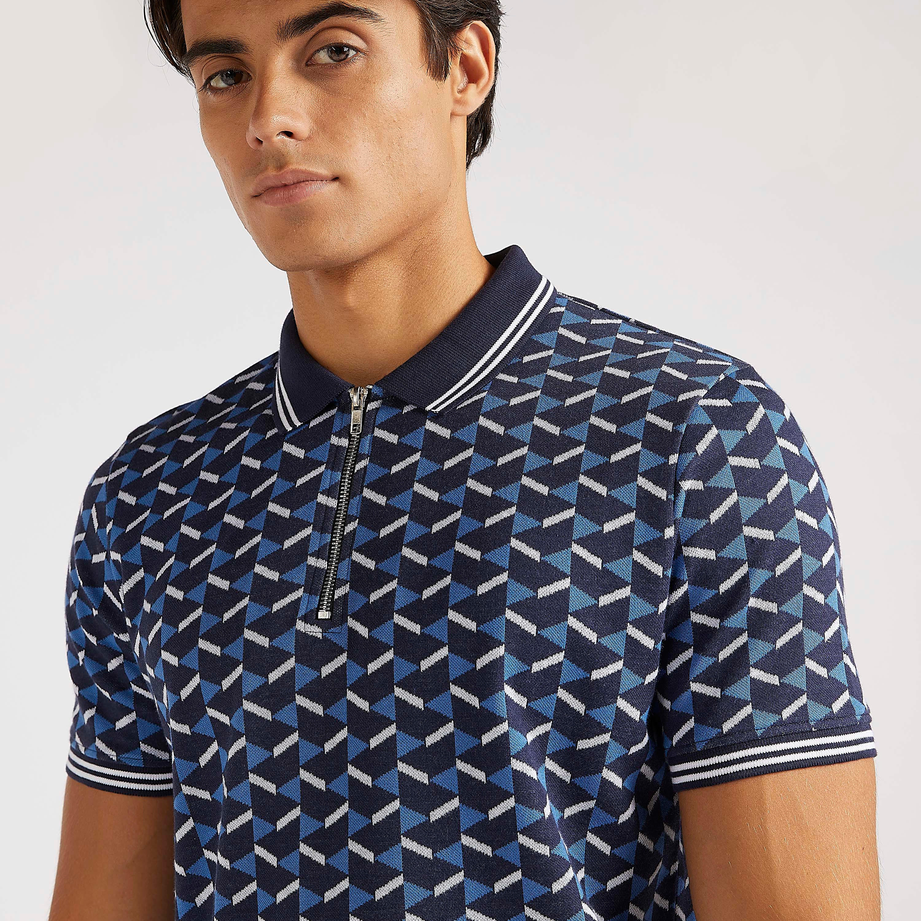 Iconic Textured Polo T-shirt with Zipper Placket-men-clothing-tshirtsandpolos-polos-image-4