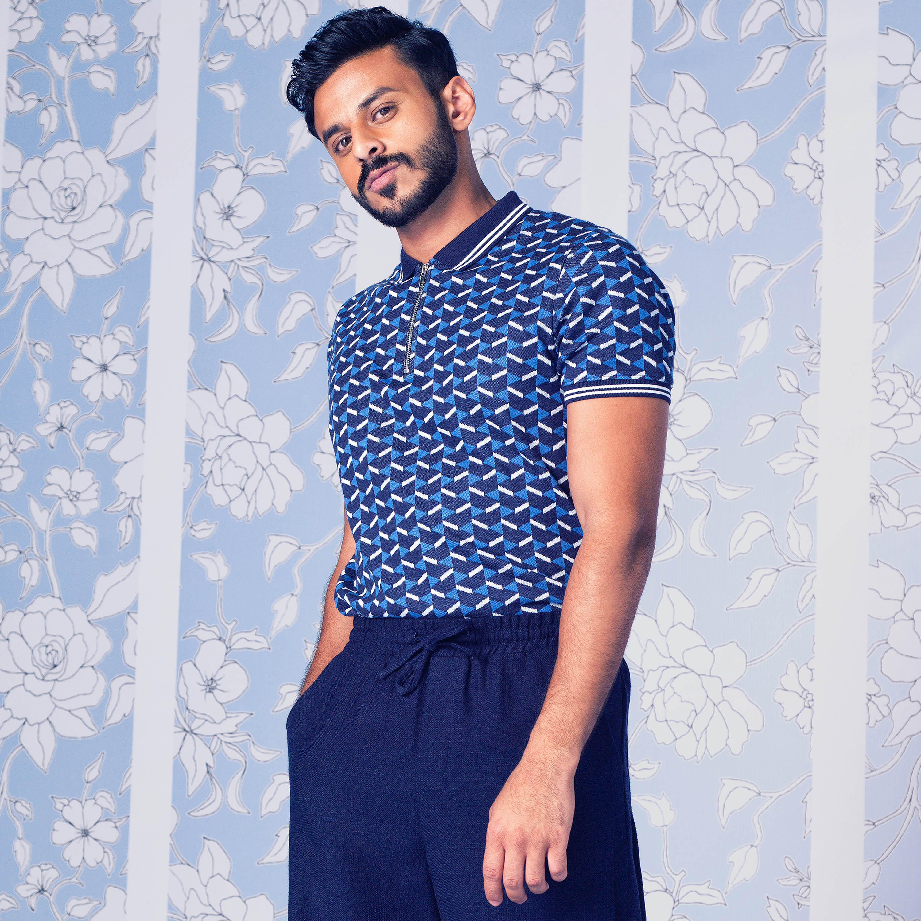 Iconic Textured Polo T-shirt with Zipper Placket-men-clothing-tshirtsandpolos-polos-image-1