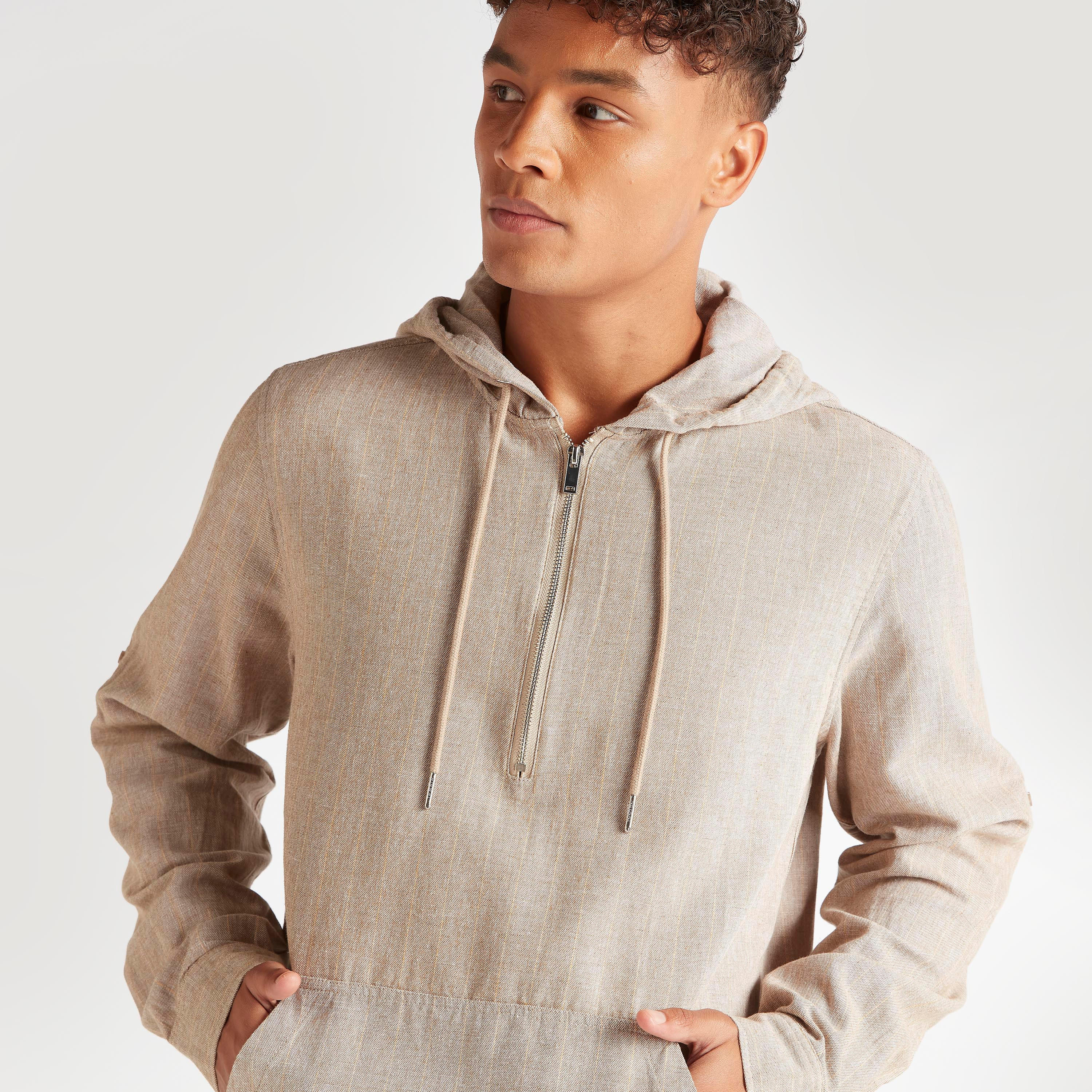 قميص بارز الملمس بقبّعة وأكمام طويلة وجيب كنغر من آيكونيك-men-clothing-shirts-image-6