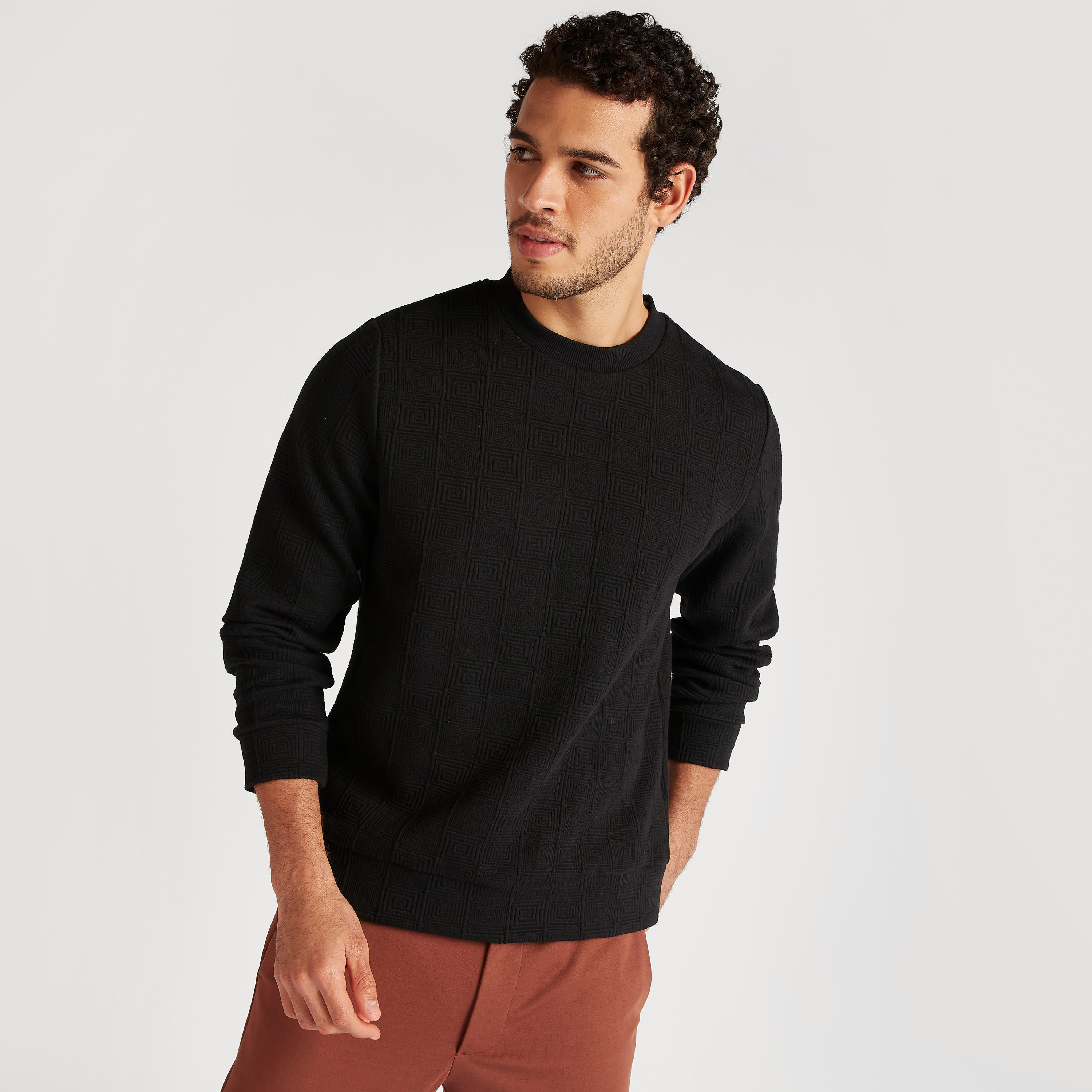 Iconic Textured Sweatshirt with Crew Neck and Long Sleeves-men-winterwear-hoodiesandsweatshirts-image-1