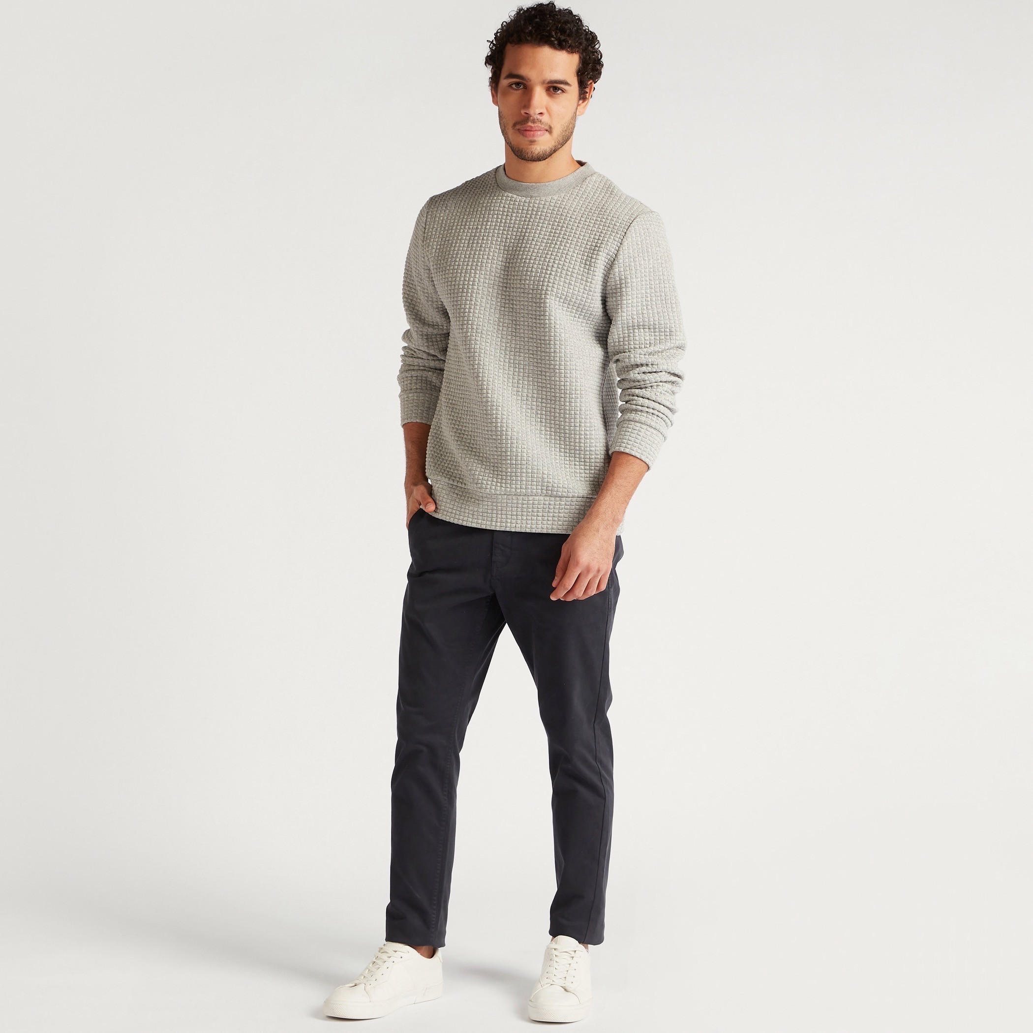 Shop Iconic Textured Sweatshirt with Crew Neck and Long