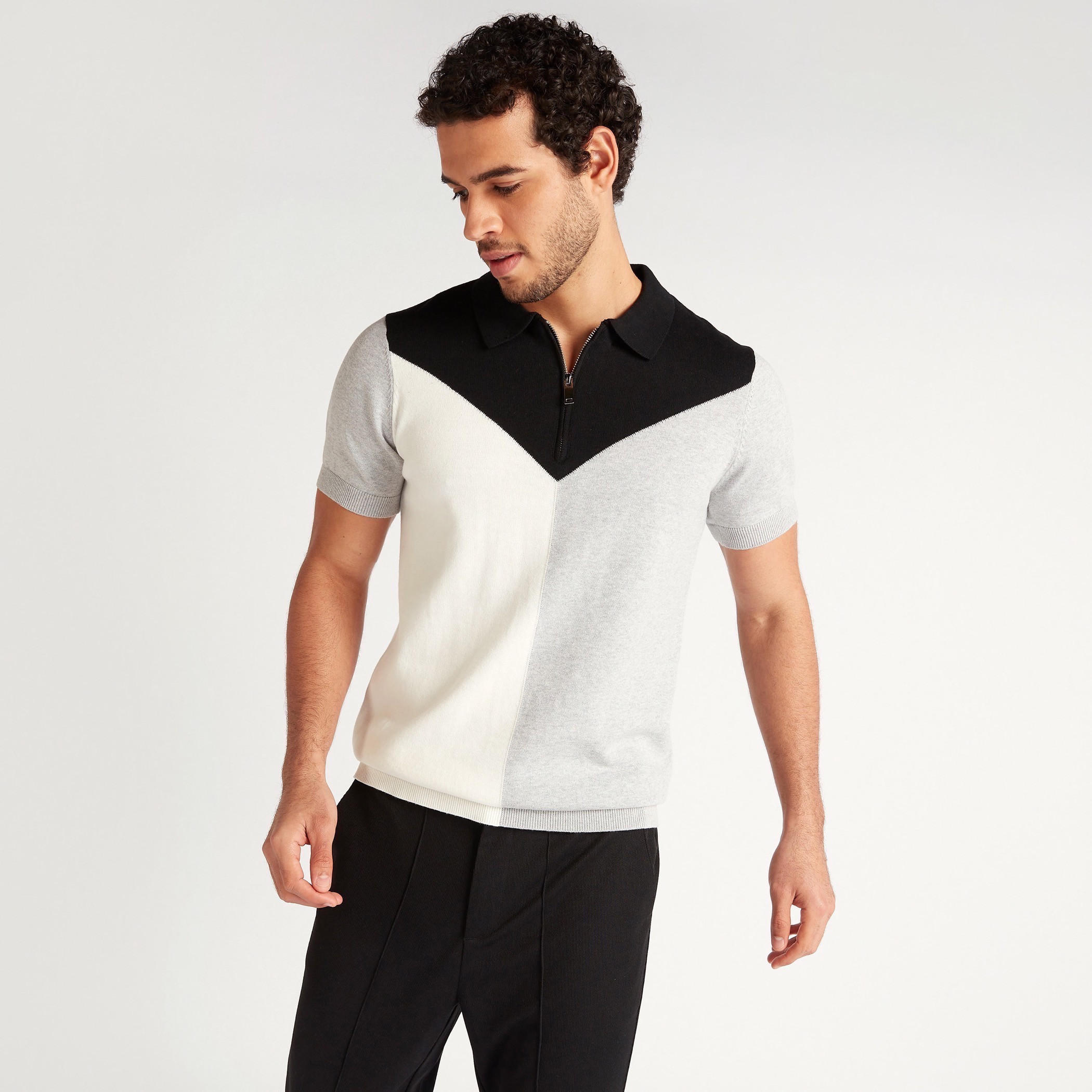 تيشيرت بولو بقوالب ملوّنة وسحّاب إغلاق وأكمام قصيرة من آيكونيك-men-clothing-tshirtsandpolos-polos-image-1