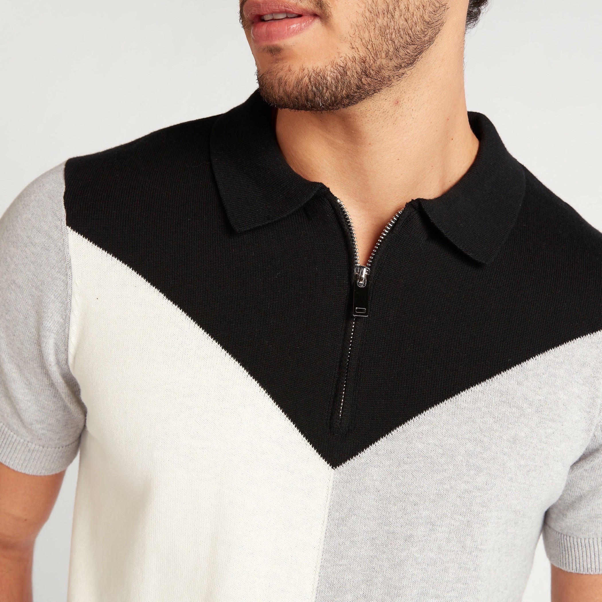 تيشيرت بولو بقوالب ملوّنة وسحّاب إغلاق وأكمام قصيرة من آيكونيك-men-clothing-tshirtsandpolos-polos-image-3