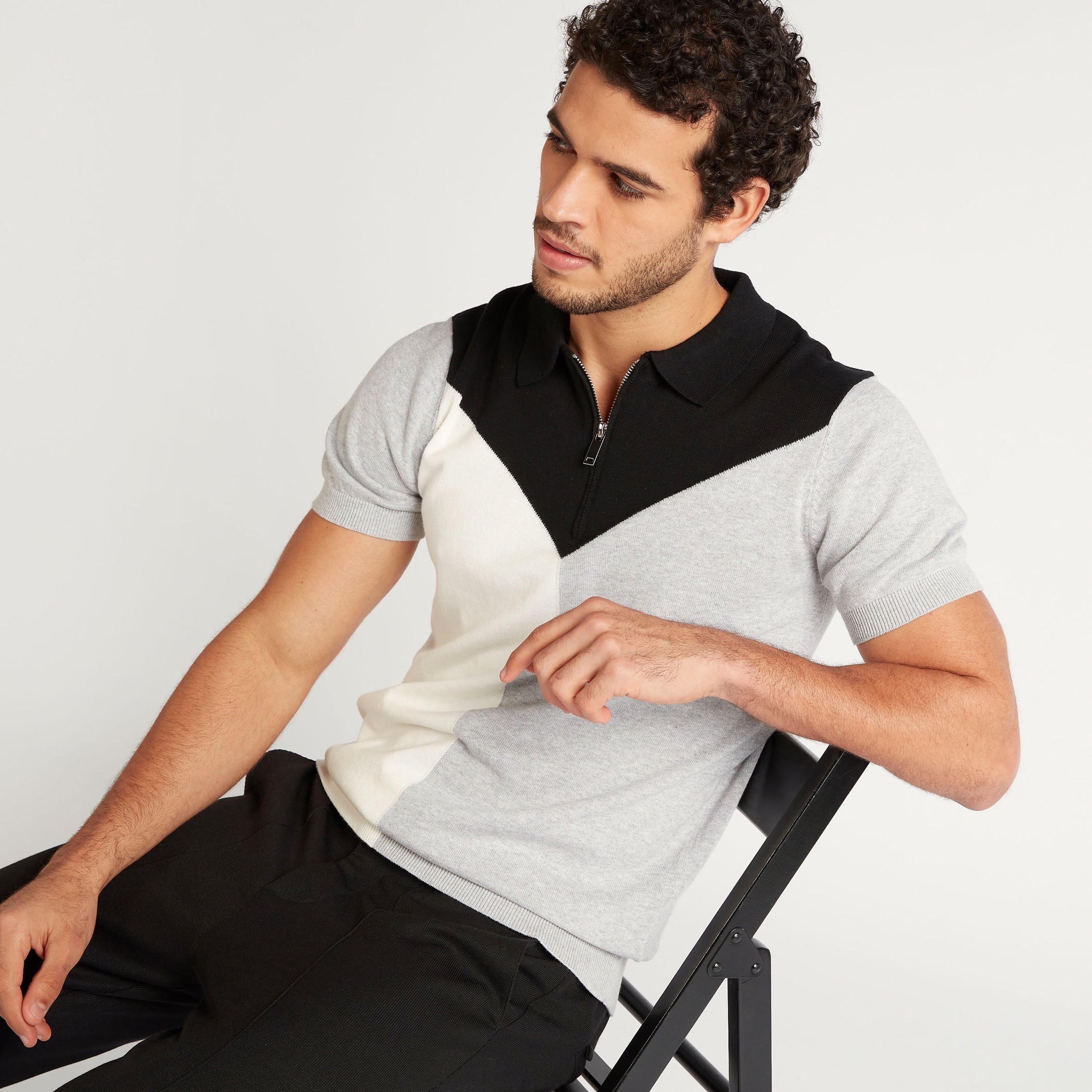 تيشيرت بولو بقوالب ملوّنة وسحّاب إغلاق وأكمام قصيرة من آيكونيك-men-clothing-tshirtsandpolos-polos-image-5