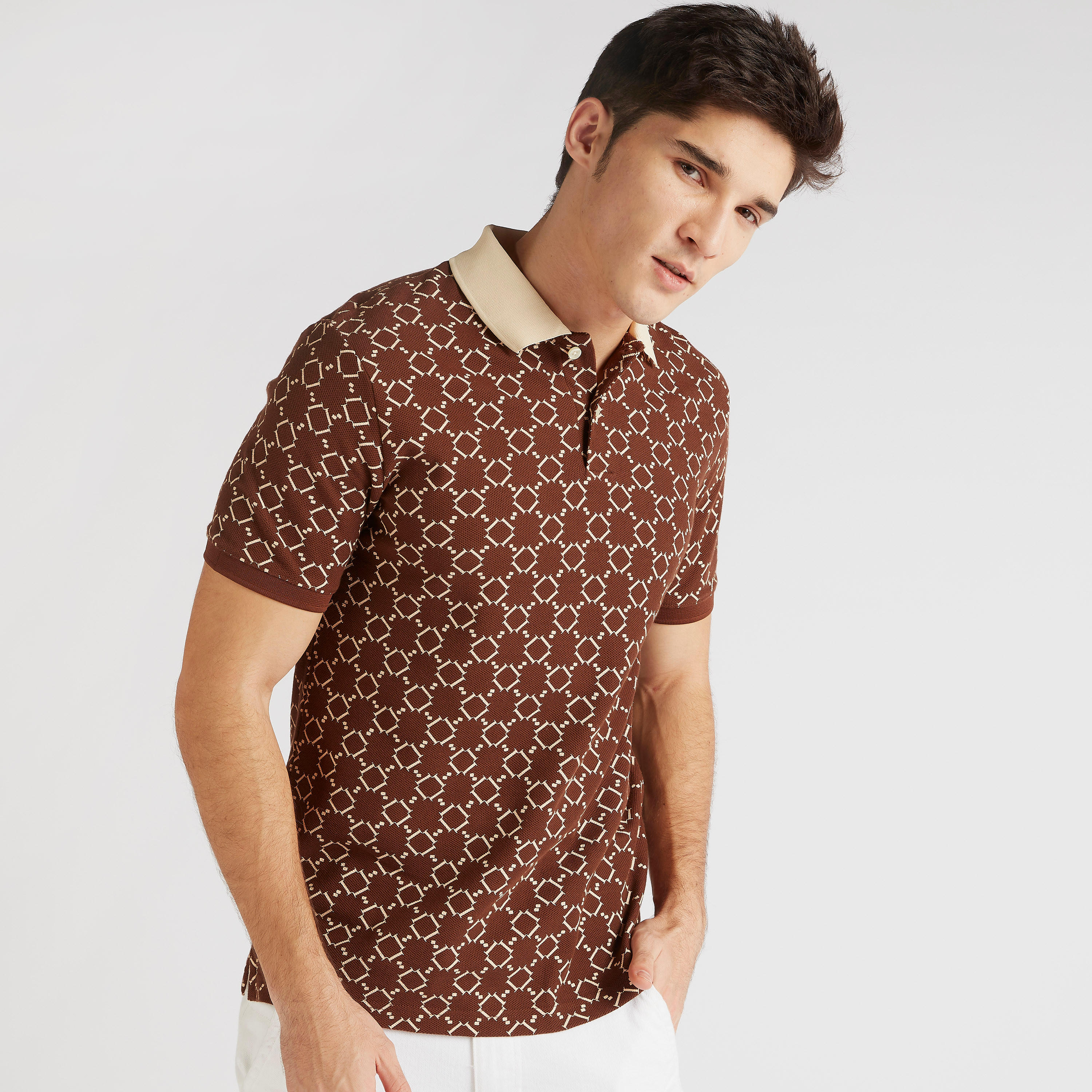 تيشيرت بولو بقصّة سليم وطبعات من آيكونيك-men-clothing-tshirtsandpolos-polos-image-1