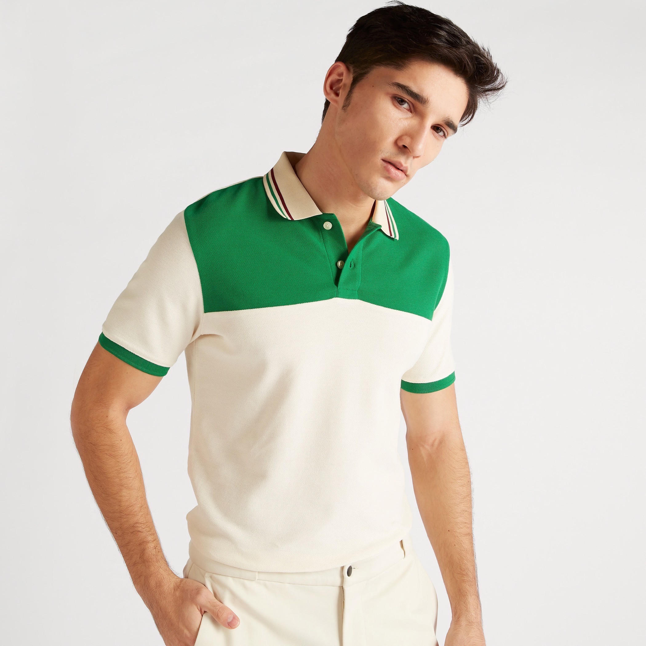 Iconic Panelled Polo T-shirt with Short Sleeves and Button Closure-men-clothing-tshirtsandpolos-polos-image-1