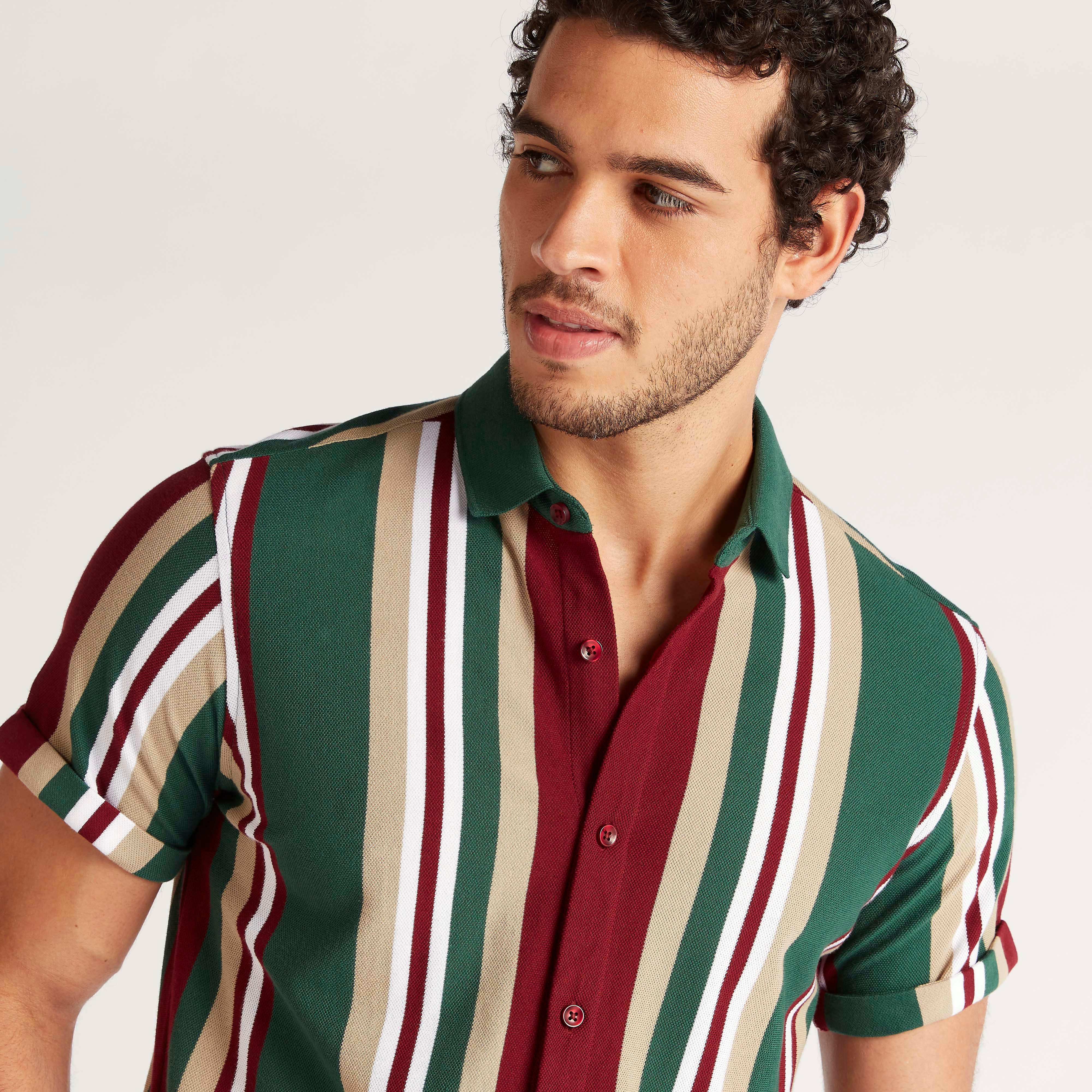 قميص مقلّم بأكمام قصيرة من آيكونيك-men-clothing-shirts-image-3