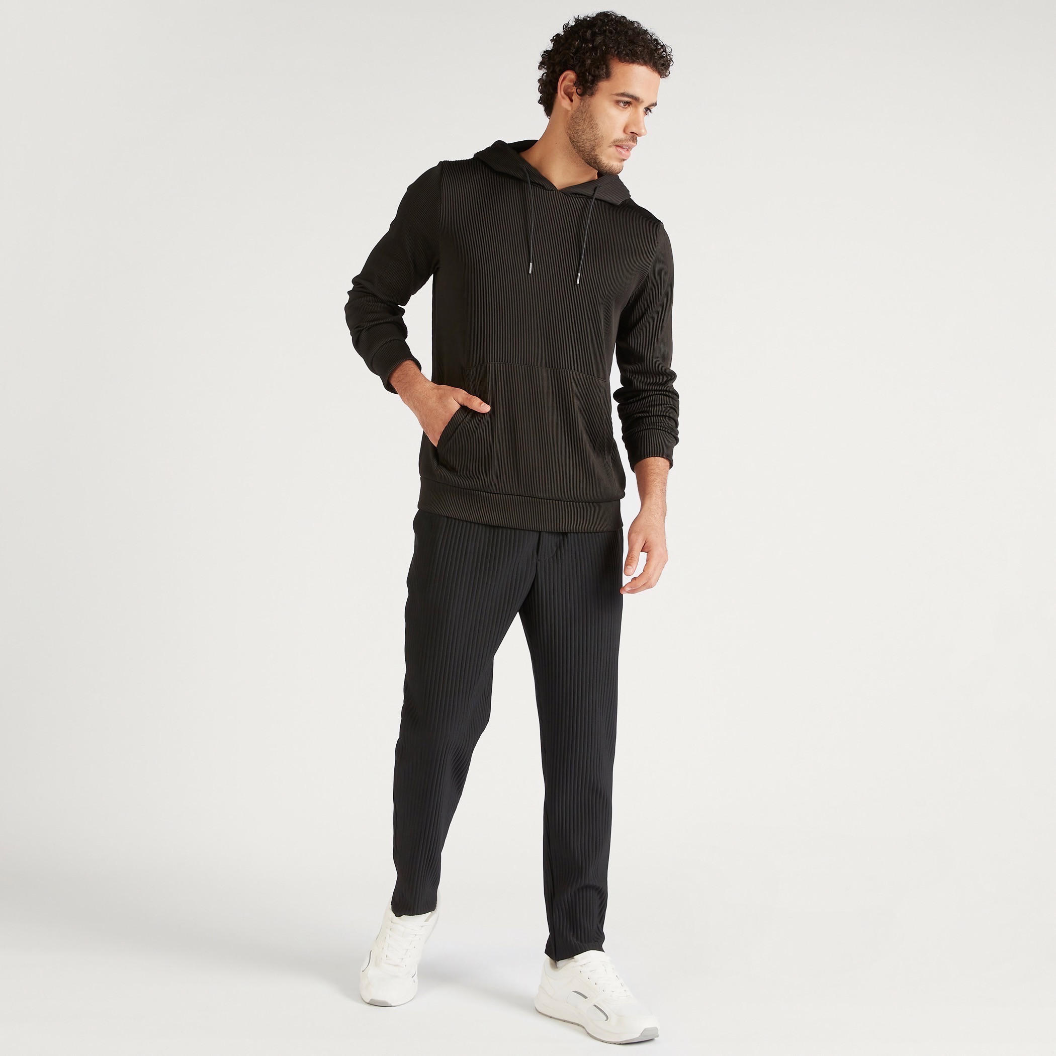 Iconic Textured Sweatshirt with Hood and Kangaroo Pocket-men-winterwear-hoodiesandsweatshirts-image-10