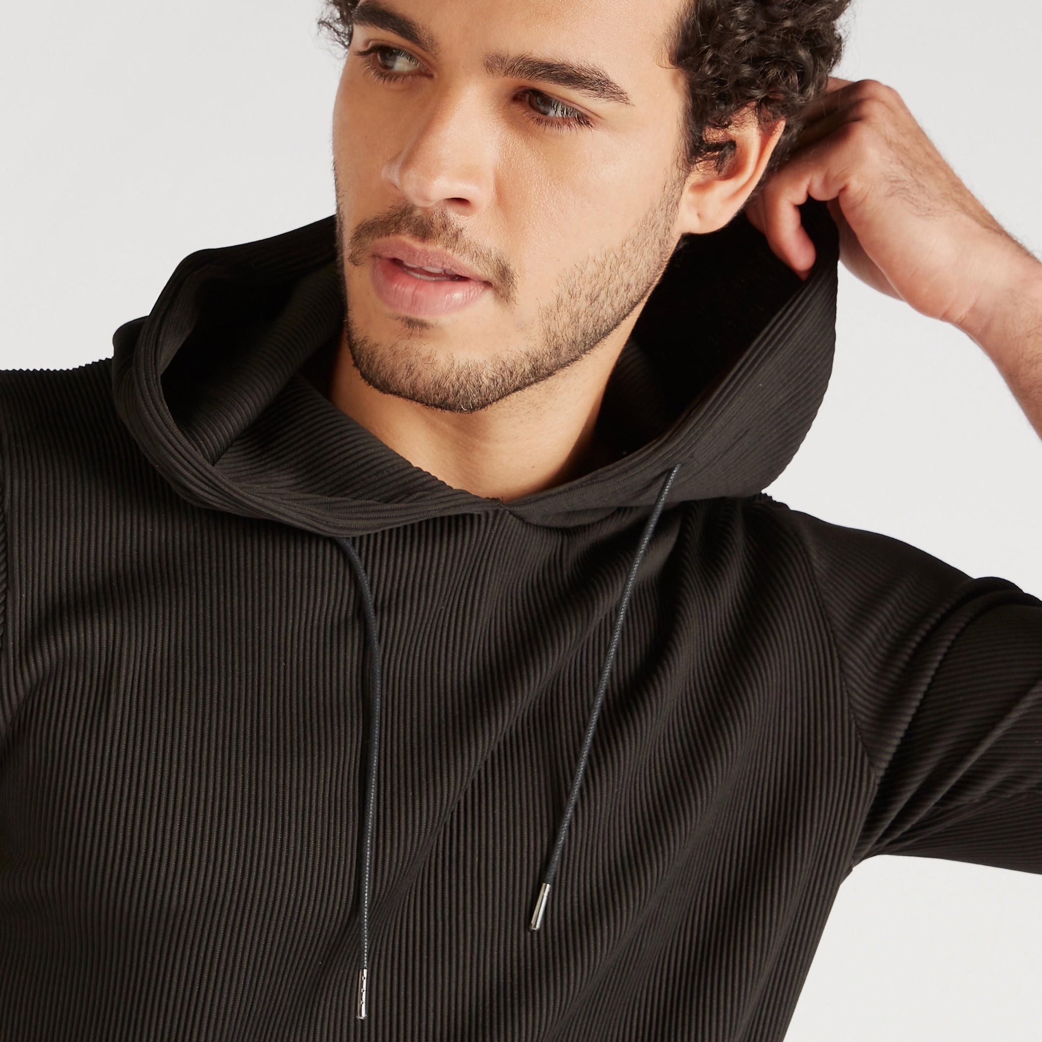 Iconic Textured Sweatshirt with Hood and Kangaroo Pocket-men-winterwear-hoodiesandsweatshirts-image-11