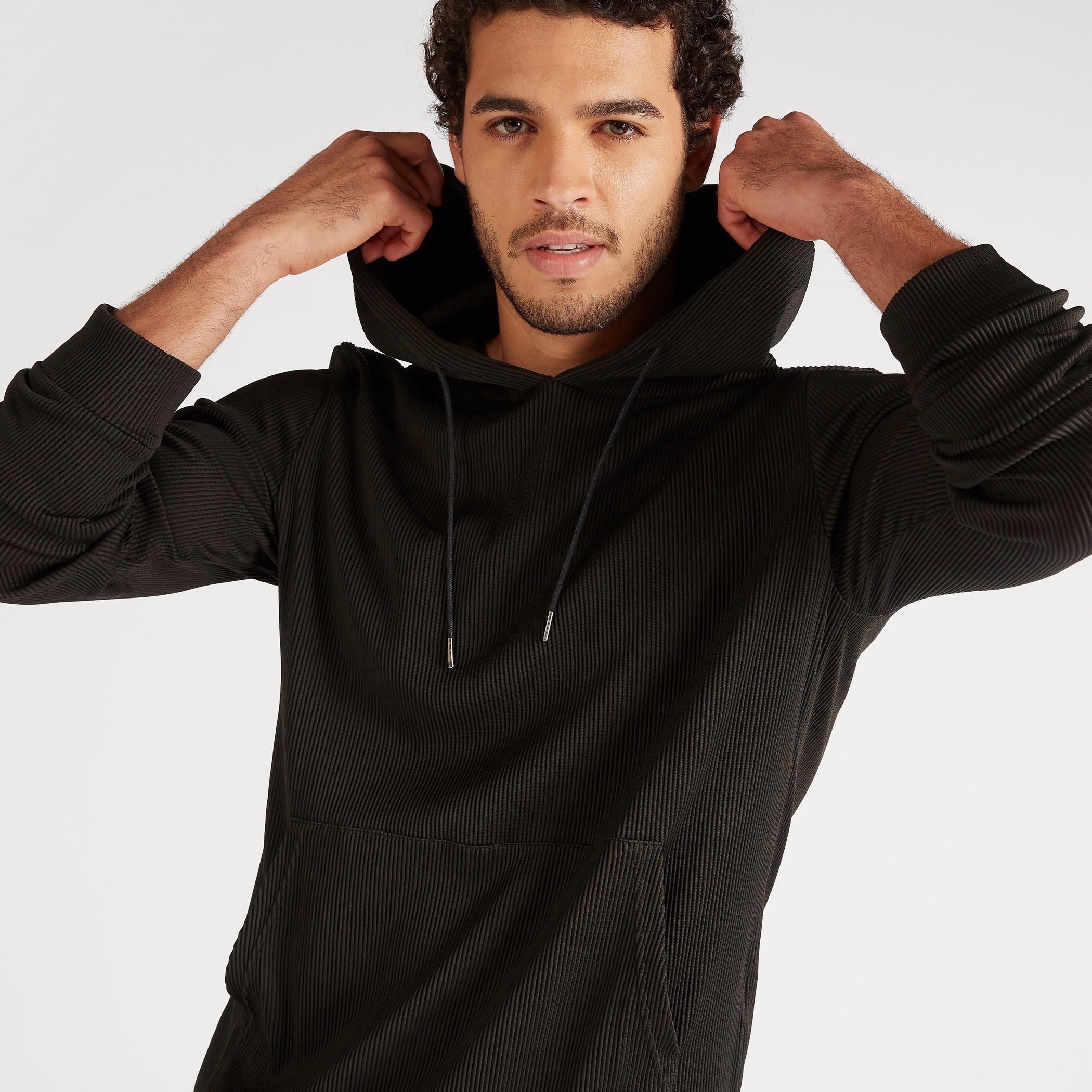 Iconic Textured Sweatshirt with Hood and Kangaroo Pocket-men-winterwear-hoodiesandsweatshirts-image-13