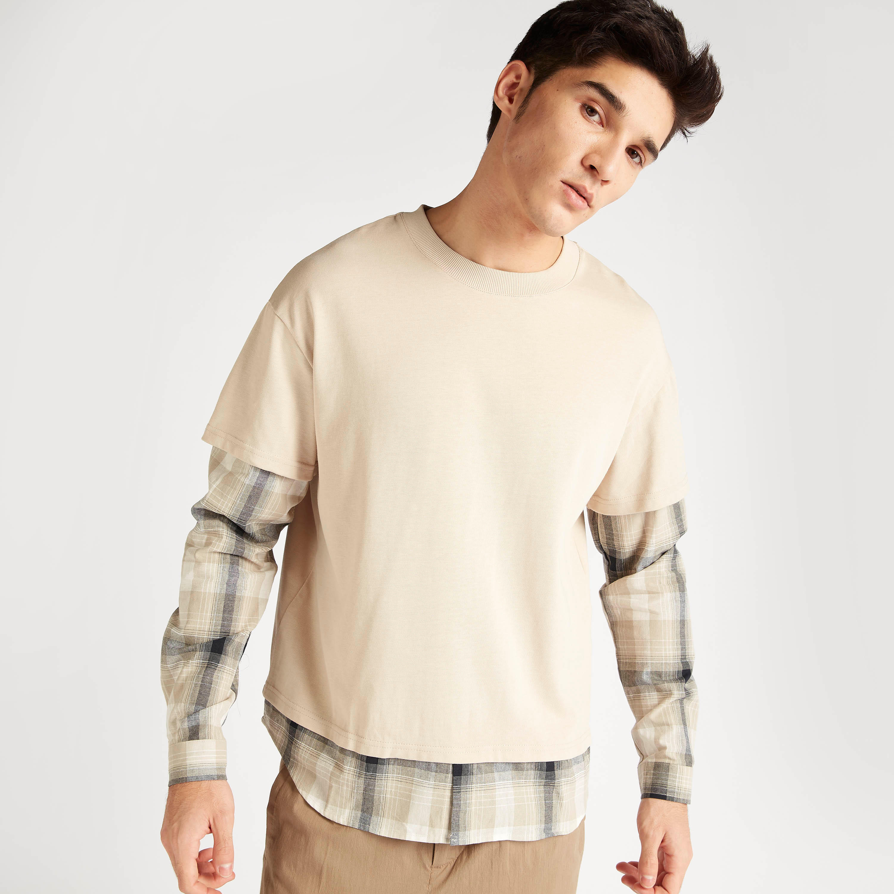 سويت شيرت متعدد الطبقات كاروهات بياقة ضيّقة من آيكونيك-men-winterwear-hoodiesandsweatshirts-image-6