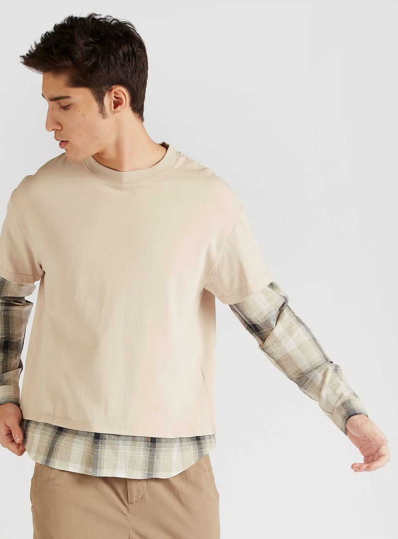 سويت شيرت متعدد الطبقات كاروهات بياقة ضيّقة من آيكونيك-men-winterwear-hoodiesandsweatshirts-image-1