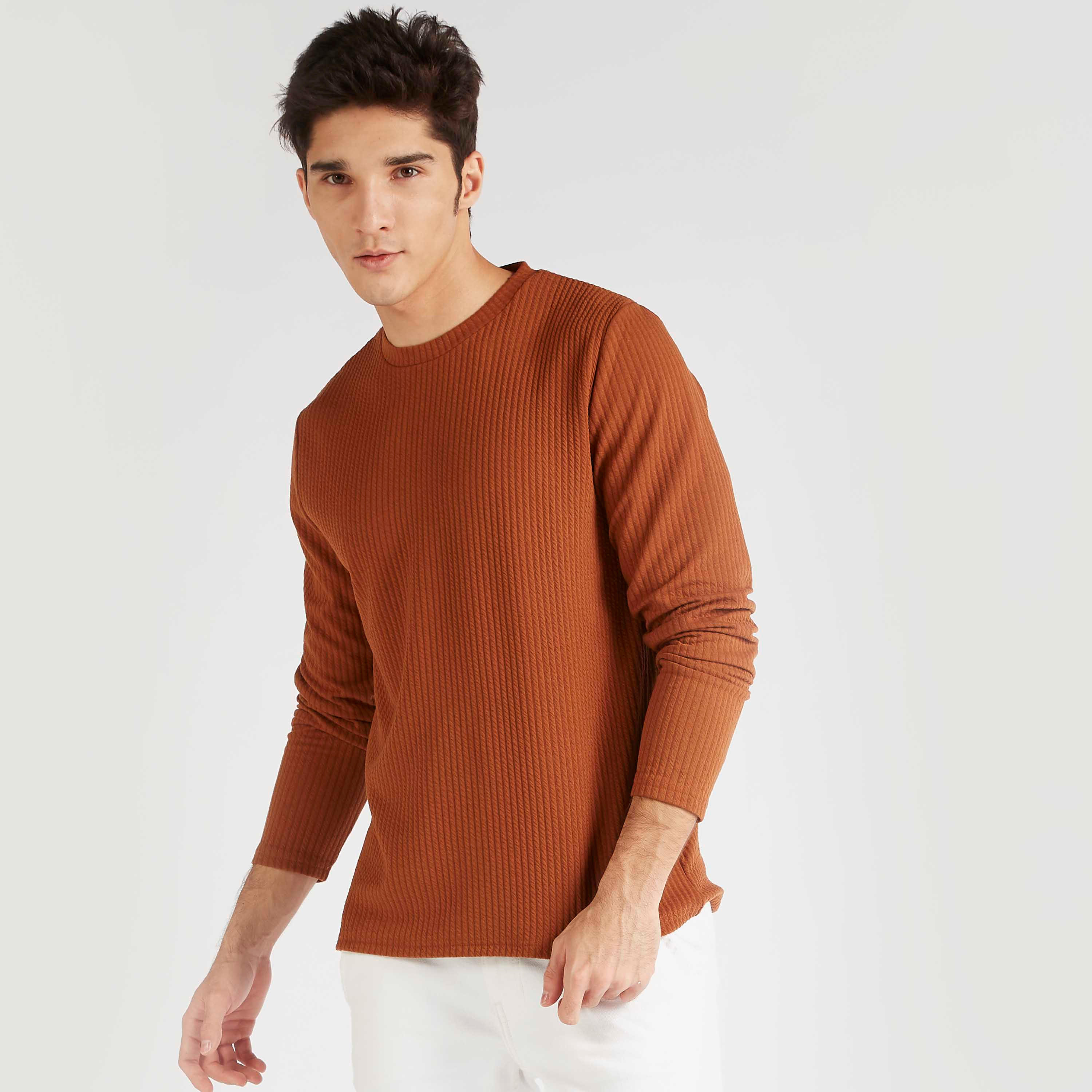 تيشيرت مضلّع بياقة ضيّقة وأكمام طويلة من آيكونيك-men-clothing-tshirtsandpolos-tshirts-image-7