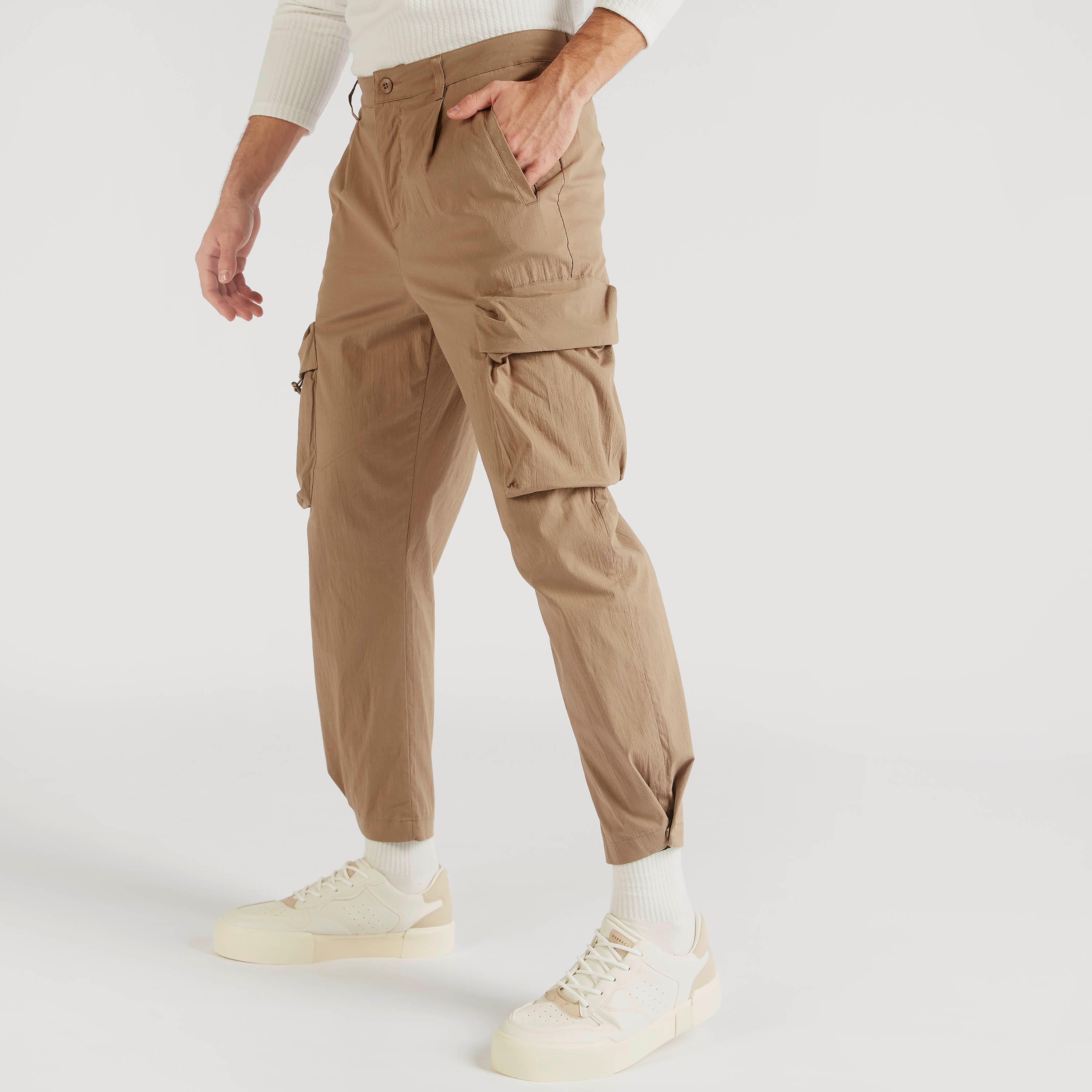 Iconic Solid Mid-Rise Cargo Pants with Pockets and Button Closure-men-clothing-bottoms-trousersandchinos-trousers-image-1