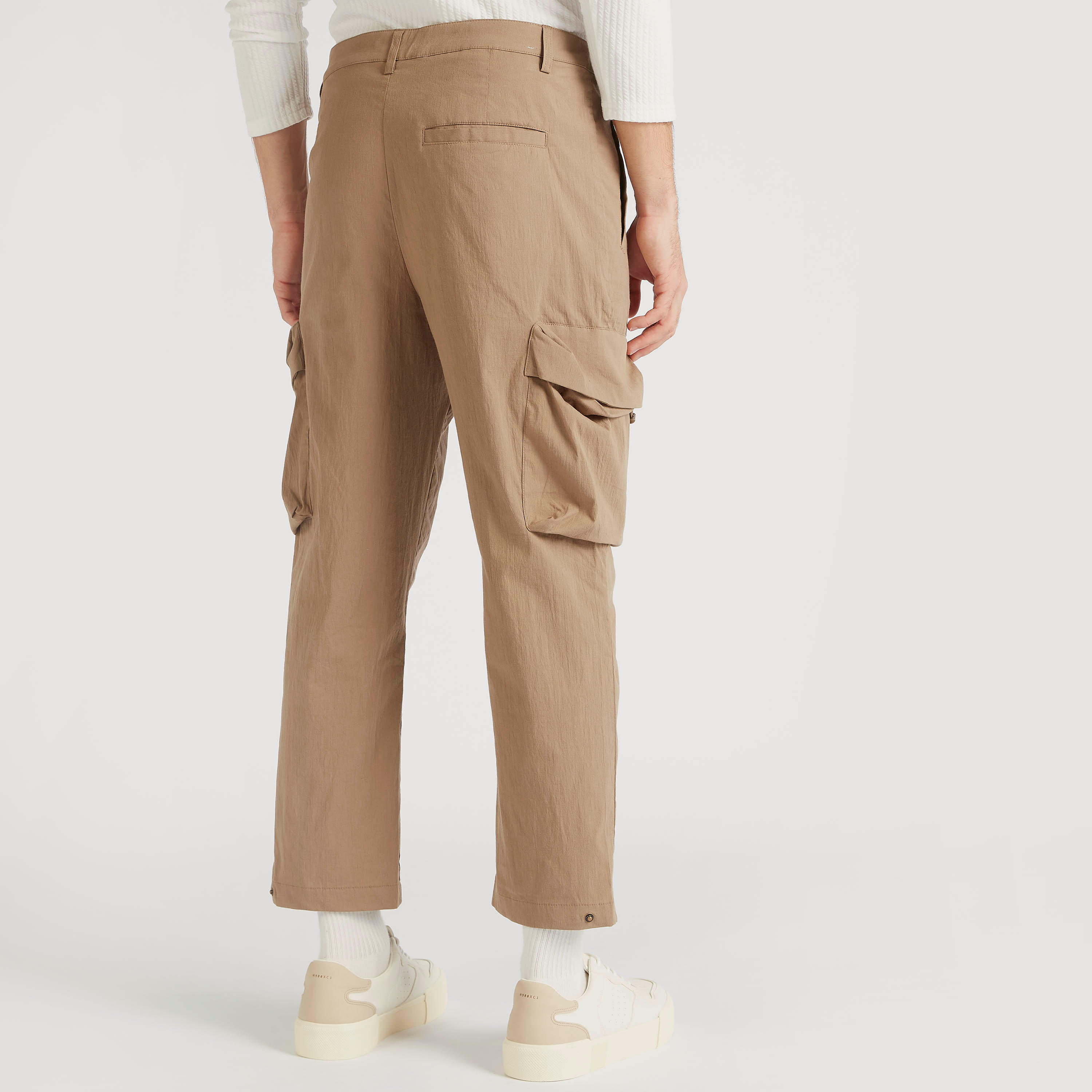 Iconic Solid Mid-Rise Cargo Pants with Pockets and Button Closure-men-clothing-bottoms-trousersandchinos-trousers-image-4