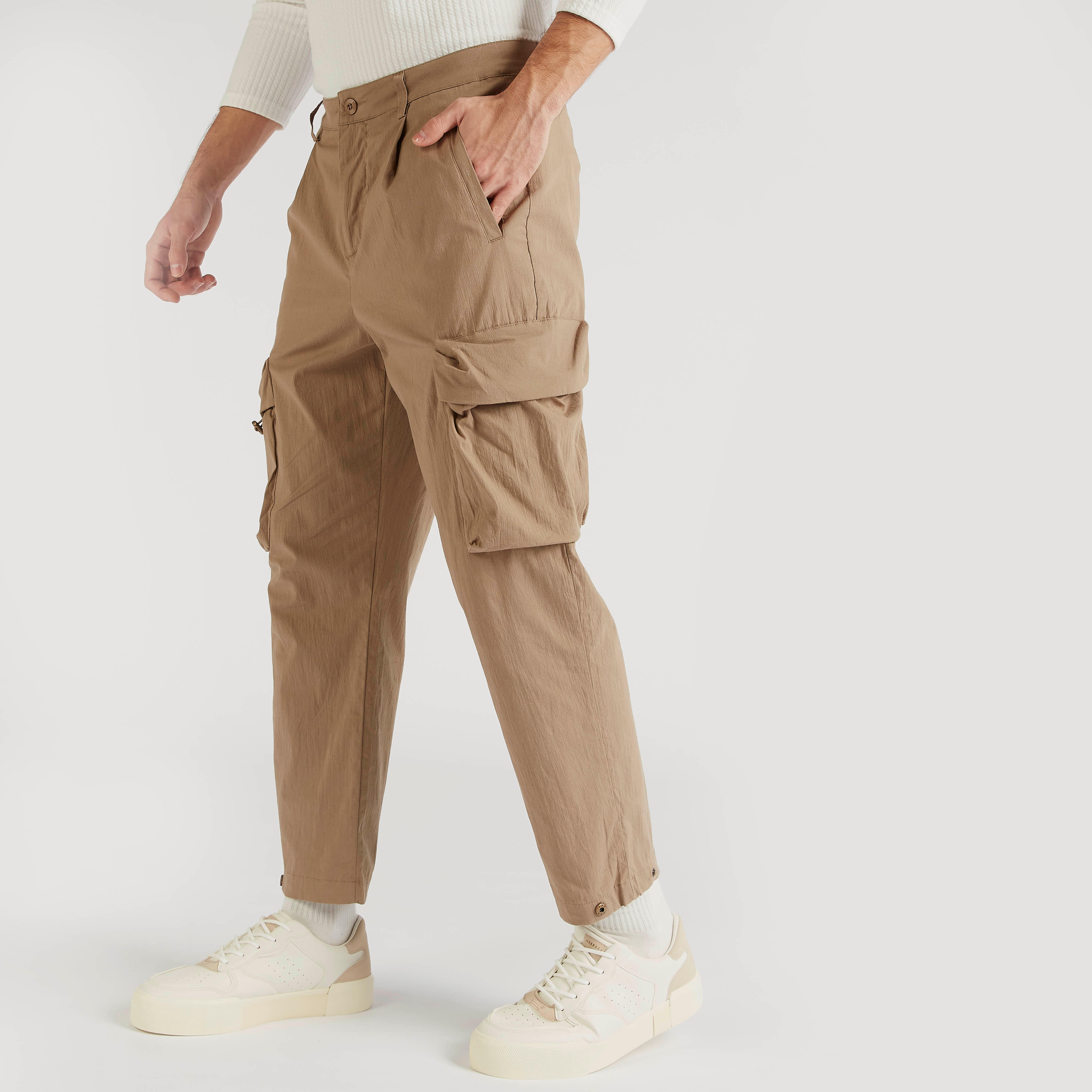 Iconic Solid Mid-Rise Cargo Pants with Pockets and Button Closure-men-clothing-bottoms-trousersandchinos-trousers-image-7