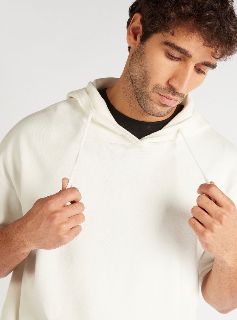 Textured Sweatshirt with Hood and Short Sleeves-men-winterwear-hoodiesandsweatshirts-image-1
