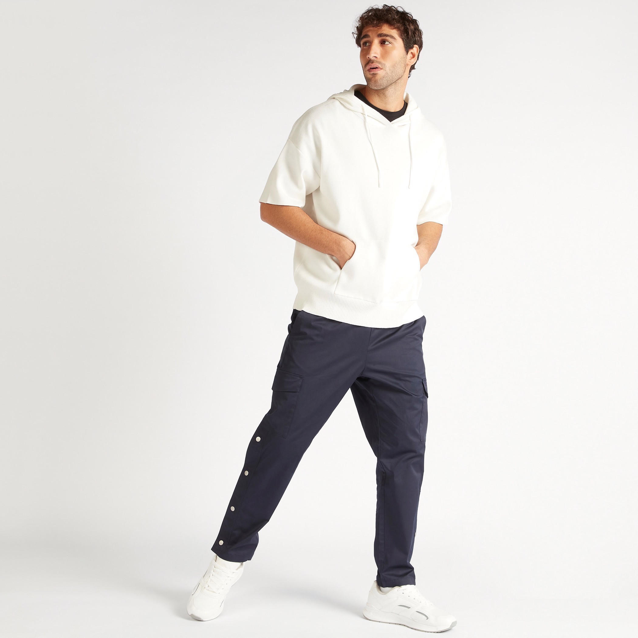 Textured Sweatshirt with Hood and Short Sleeves-men-winterwear-hoodiesandsweatshirts-image-2
