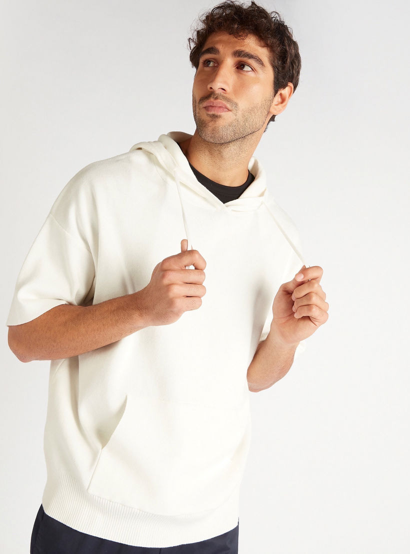 Textured Sweatshirt with Hood and Short Sleeves-men-winterwear-hoodiesandsweatshirts-image-3