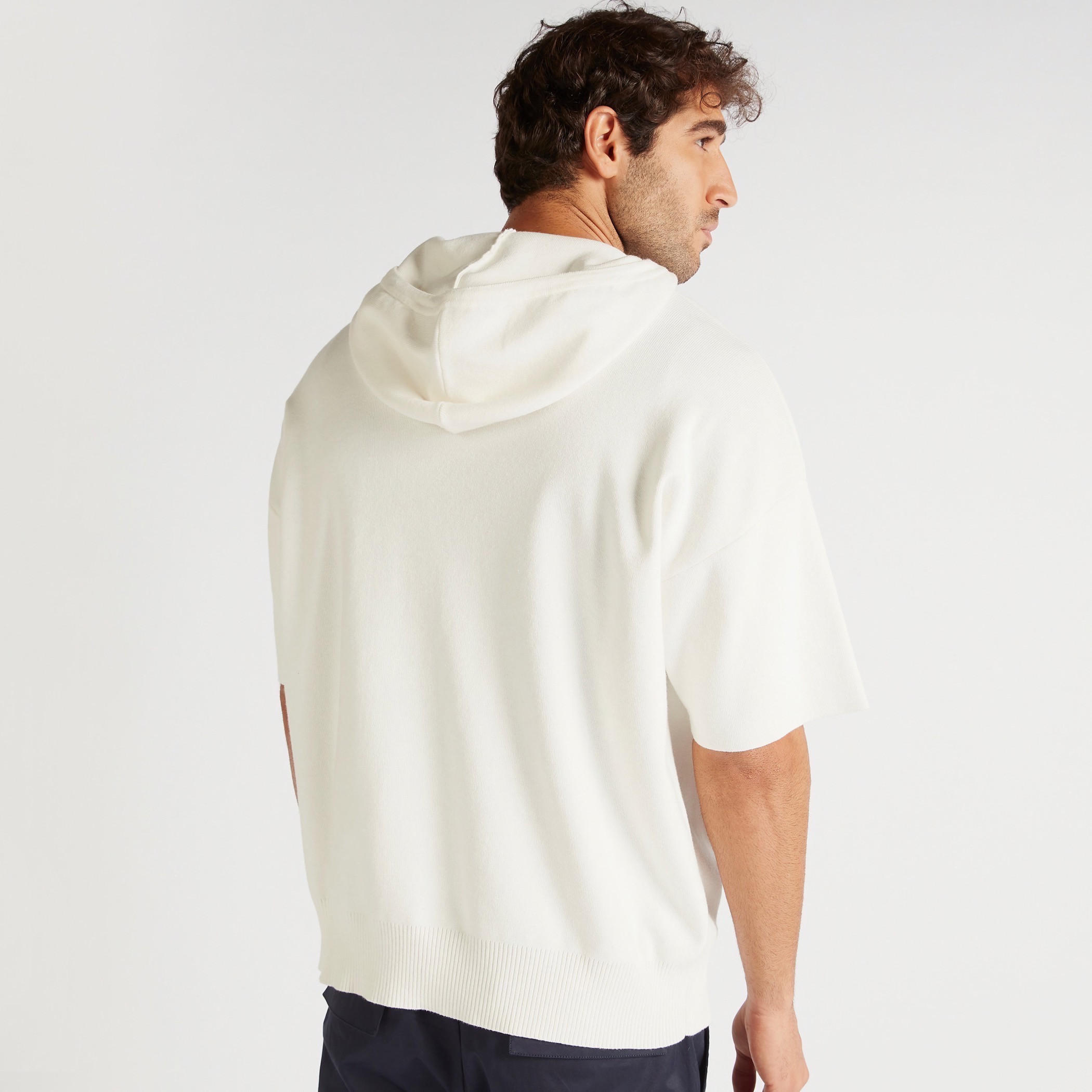 Textured Sweatshirt with Hood and Short Sleeves-men-winterwear-hoodiesandsweatshirts-image-4