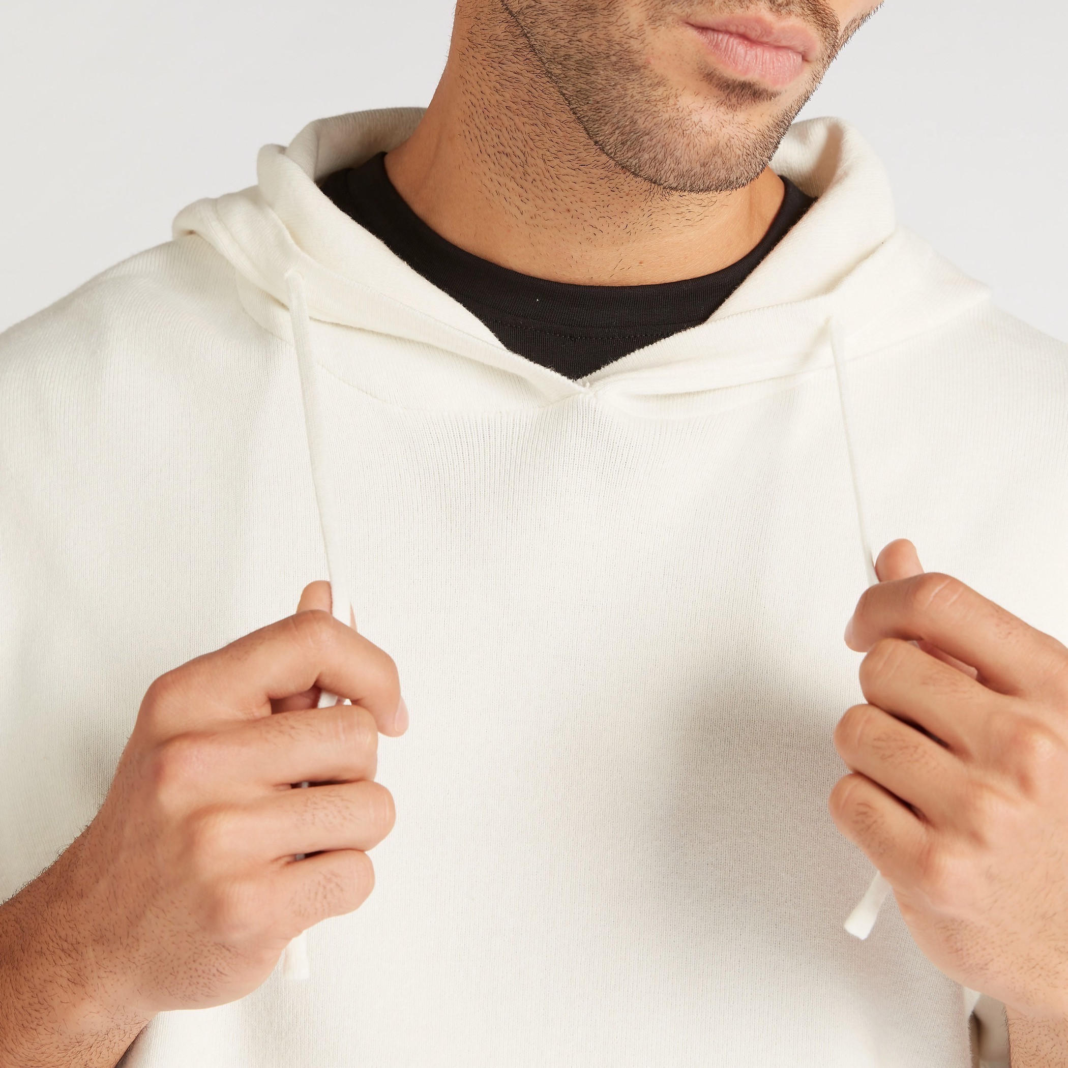 Textured Sweatshirt with Hood and Short Sleeves-men-winterwear-hoodiesandsweatshirts-image-6