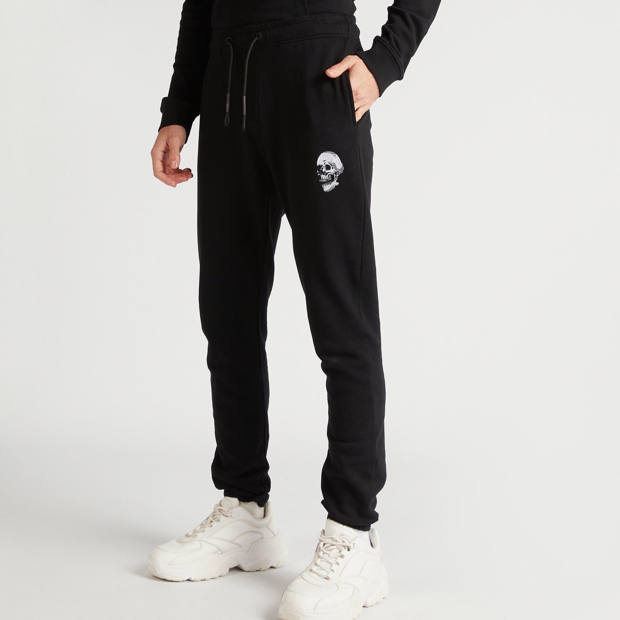Iconic Skull Print Joggers with Drawstring Closure and Pockets-men-clothing-bottoms-joggers-image-1