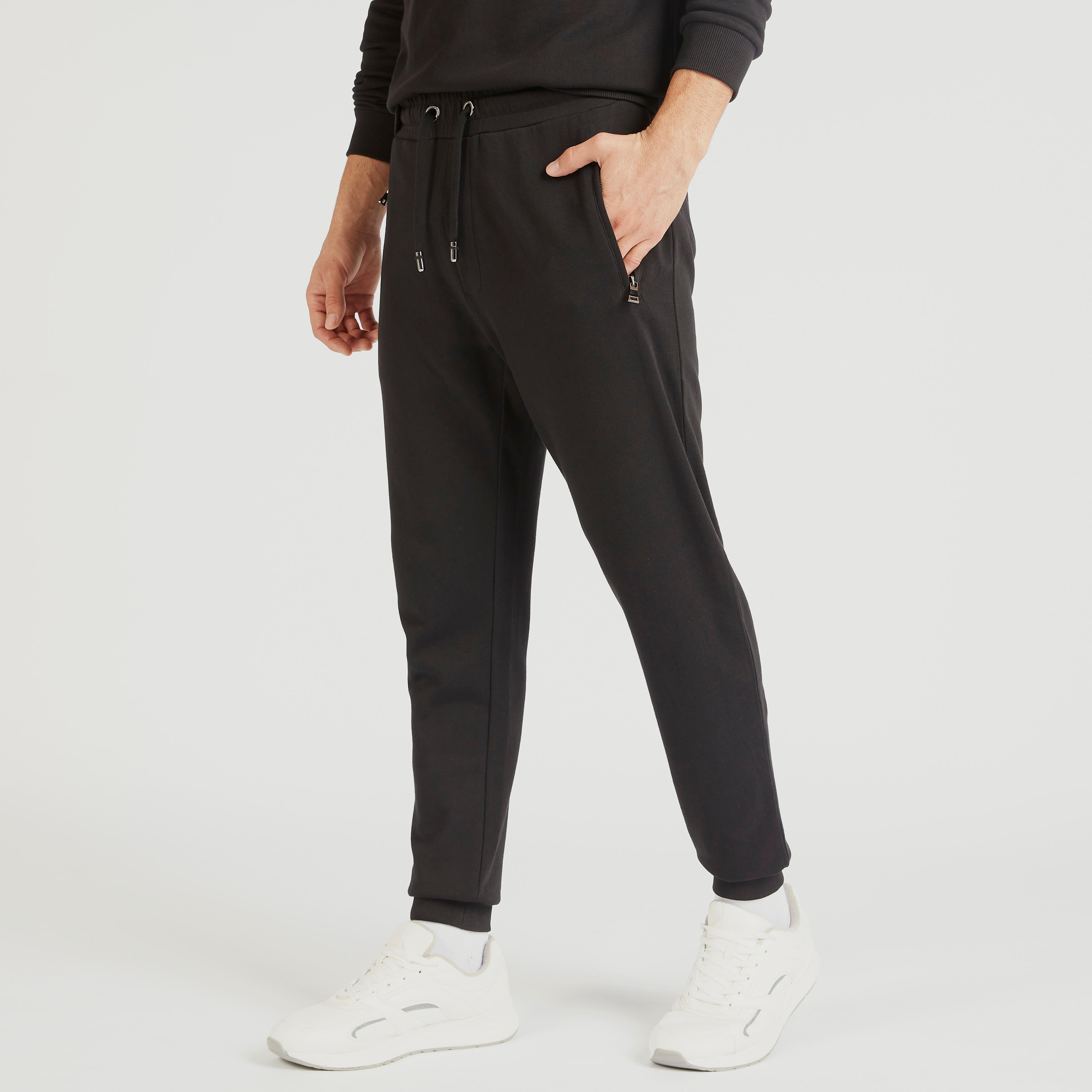 بنطلون رياضي سادة برباط إغلاق وجيوب-men-clothing-bottoms-joggers-image-5