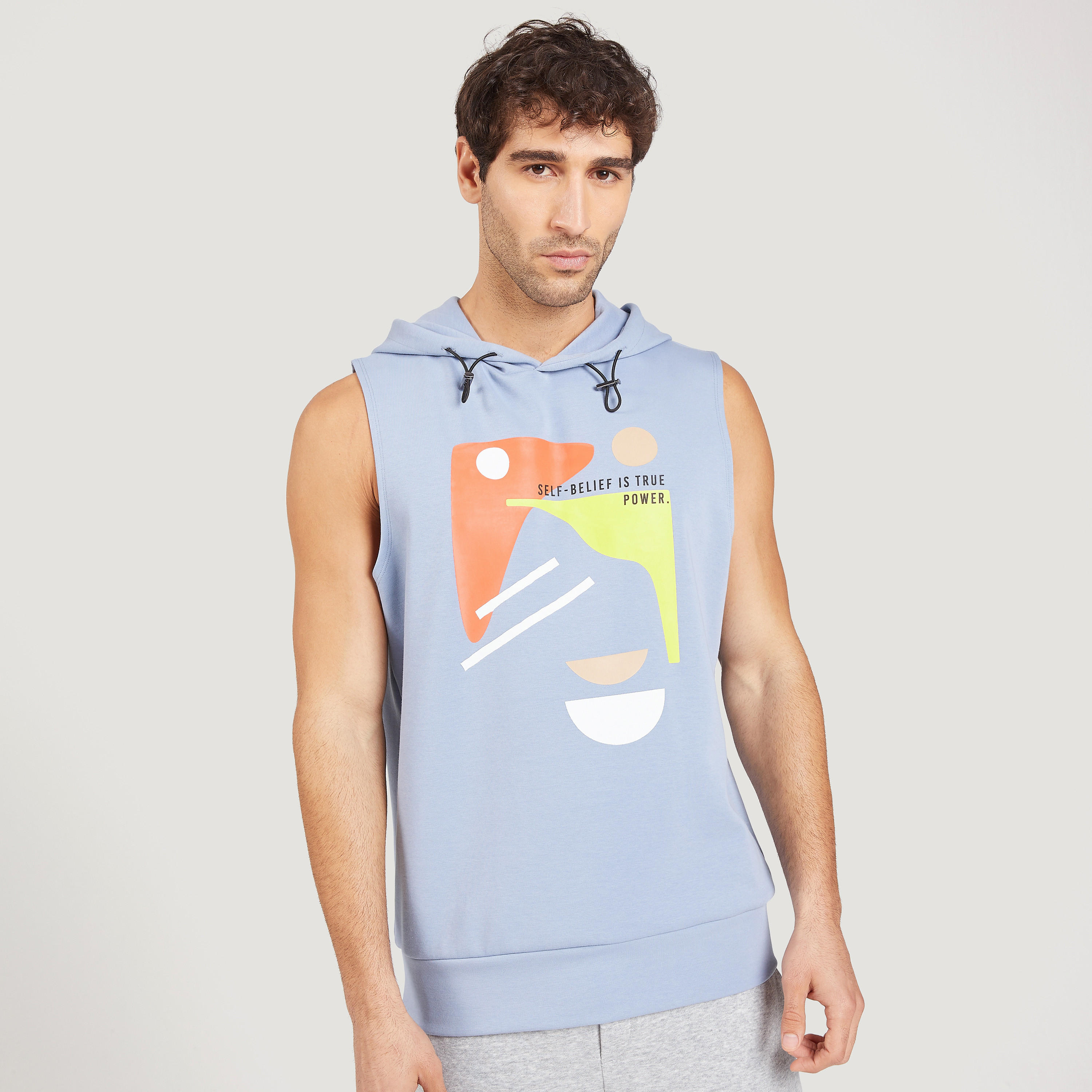 Iconic Graphic Print Sleeveless Sweatshirt with Hood-men-winterwear-hoodiesandsweatshirts-image-1