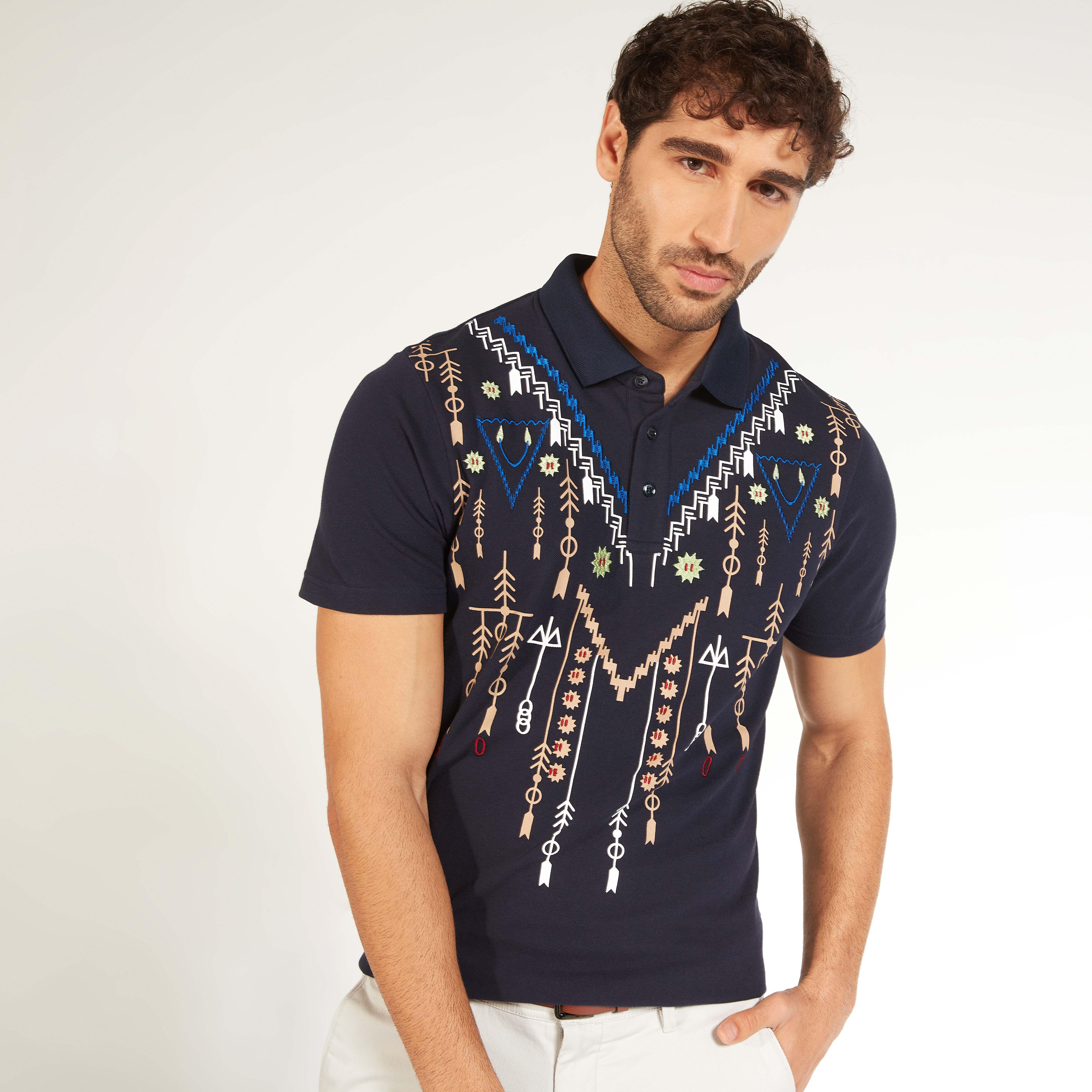تيشيرت بولو مطرز بأكمام قصيرة وأزرار إغلاق من آيكونيك-men-clothing-tshirtsandpolos-polos-image-1